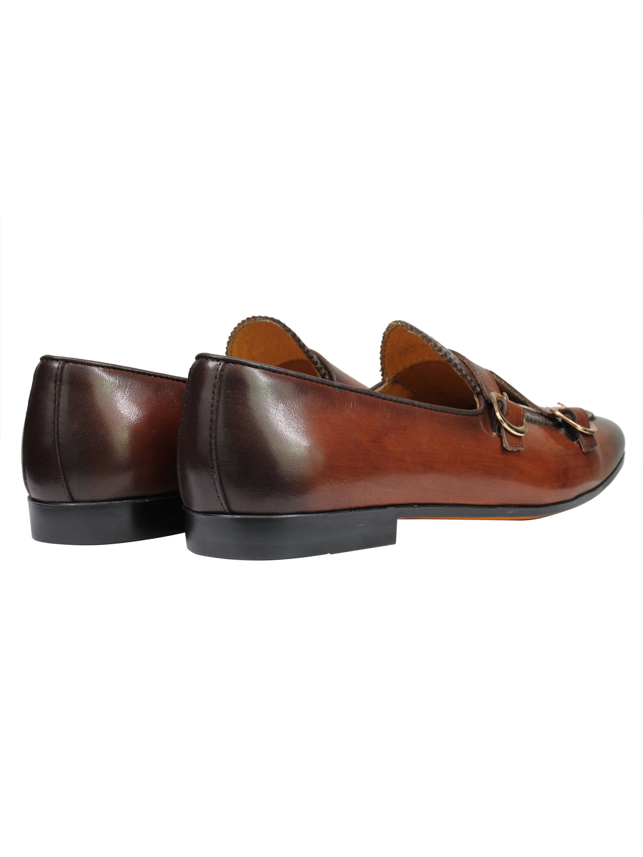 Real Leather Double Monk Shoes Brown