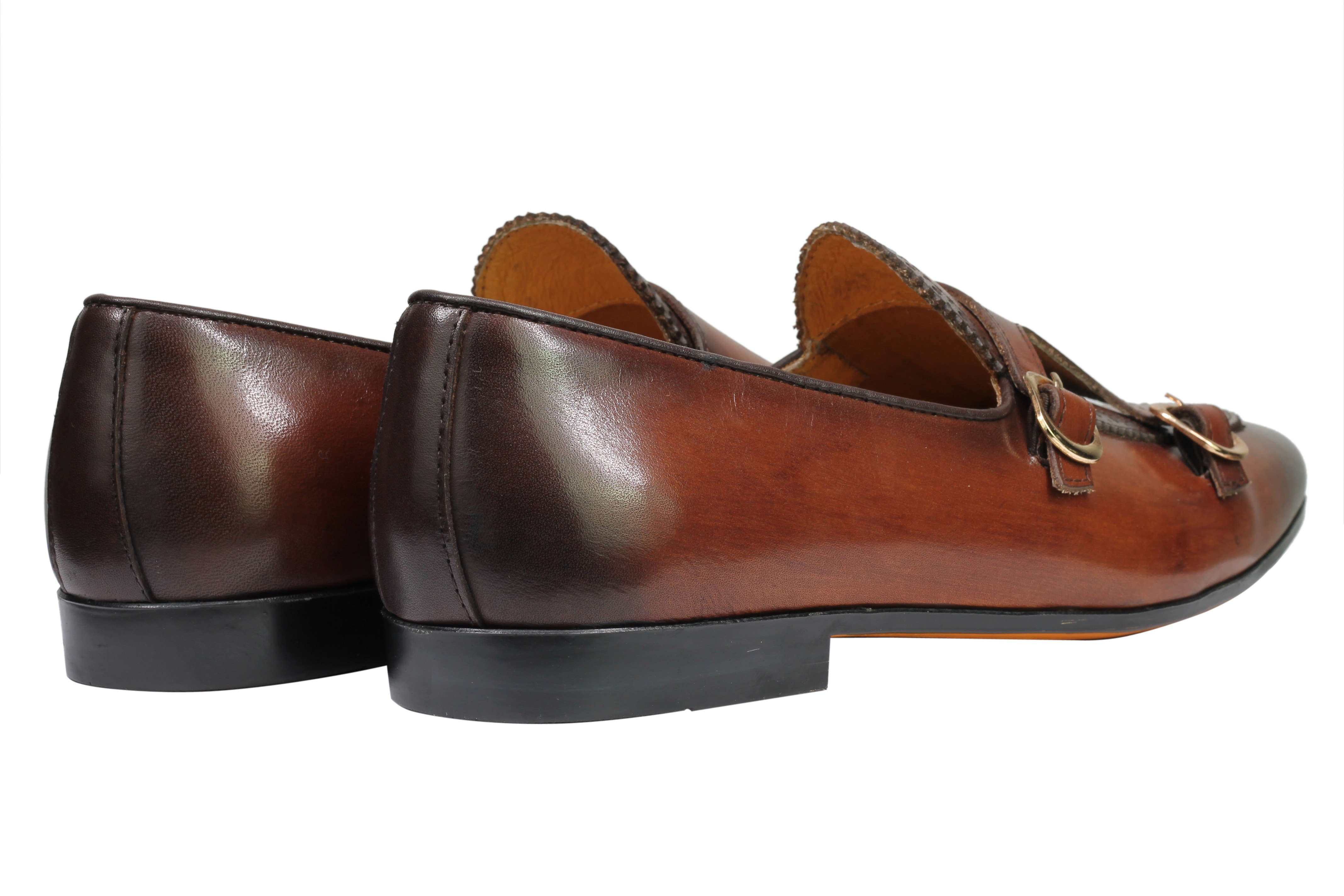 Real Leather Double Monk Shoes Brown