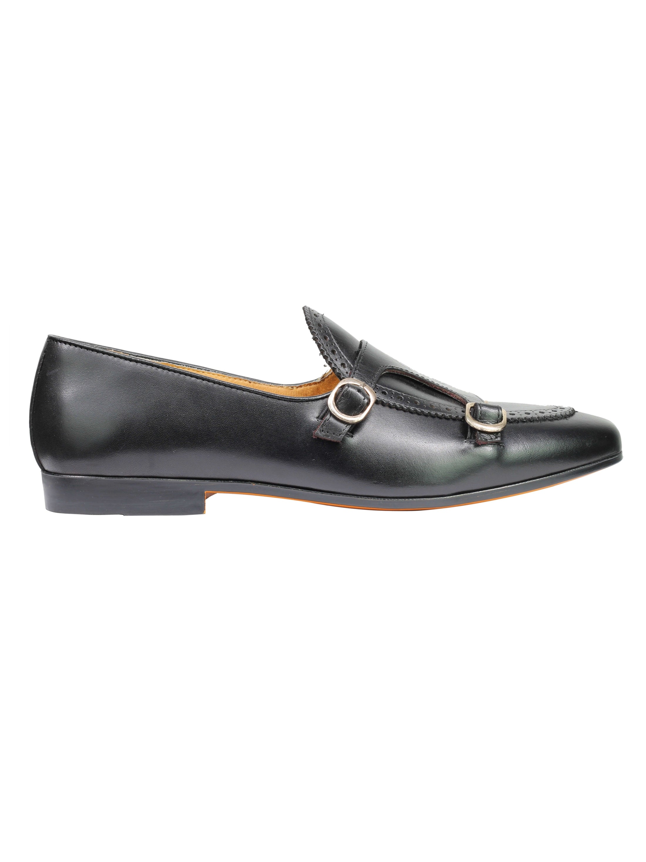 Real Leather Double Monk Shoes Black