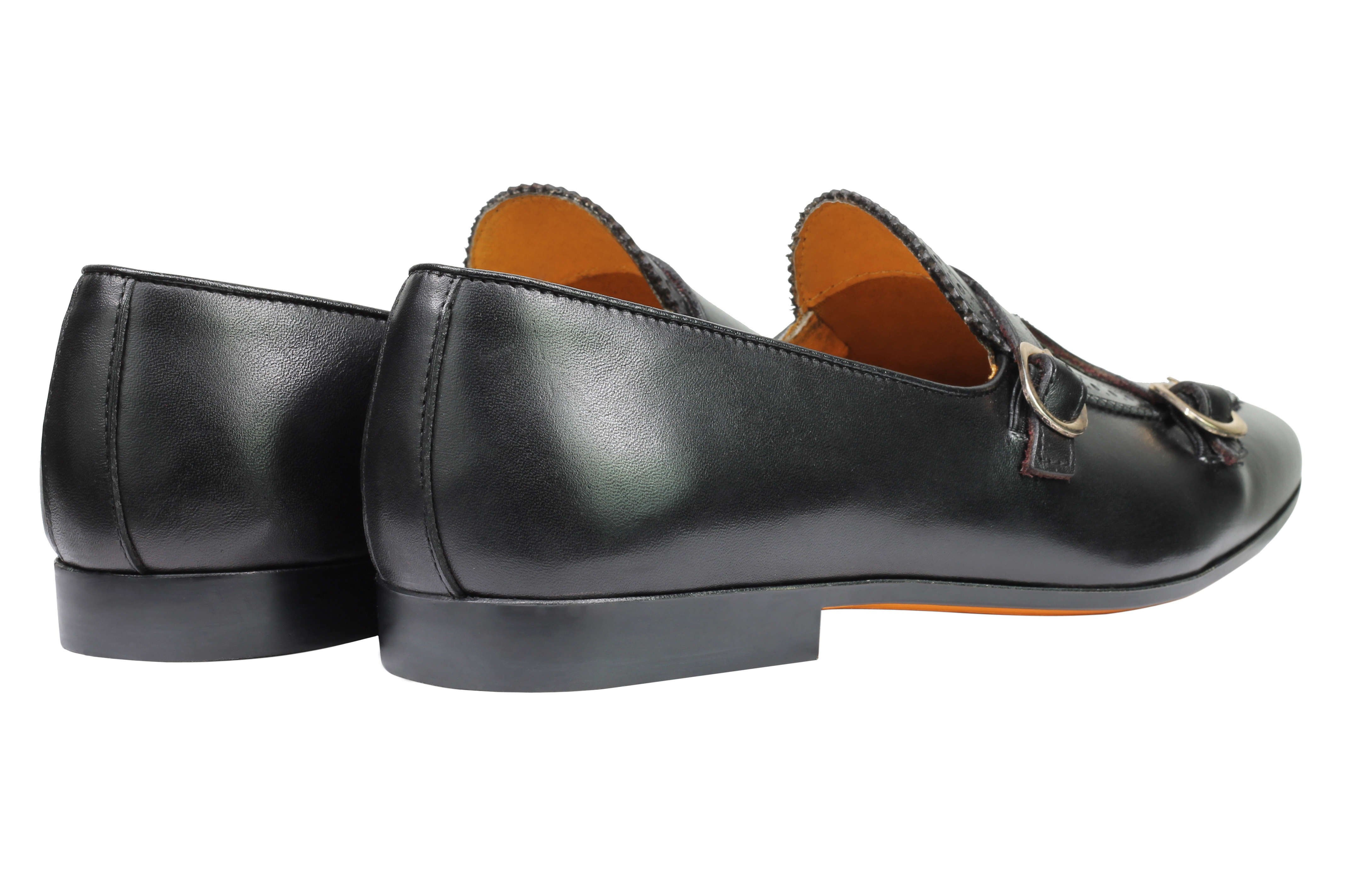 Real Leather Double Monk Shoes Black