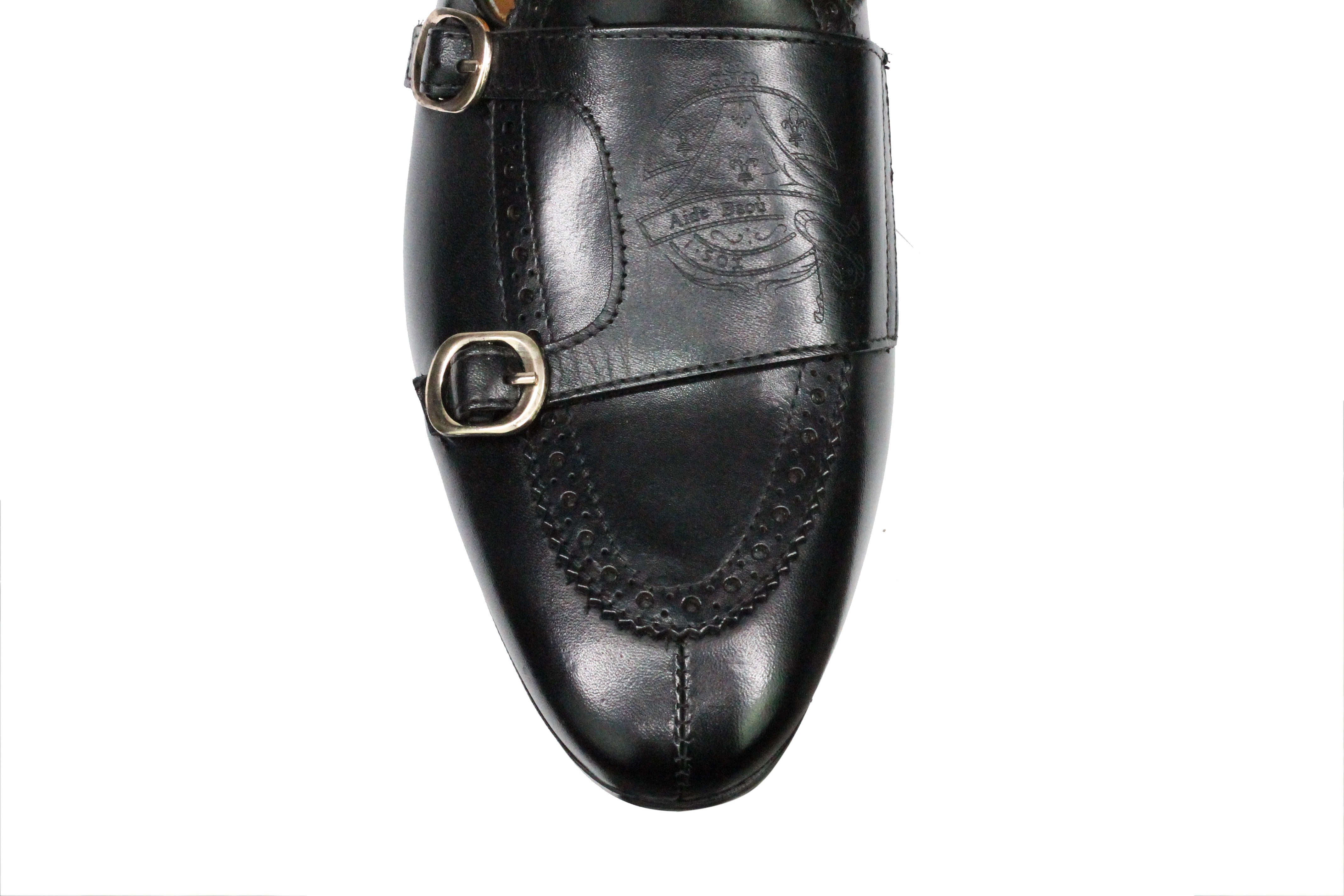 Real Leather Double Monk Shoes Black