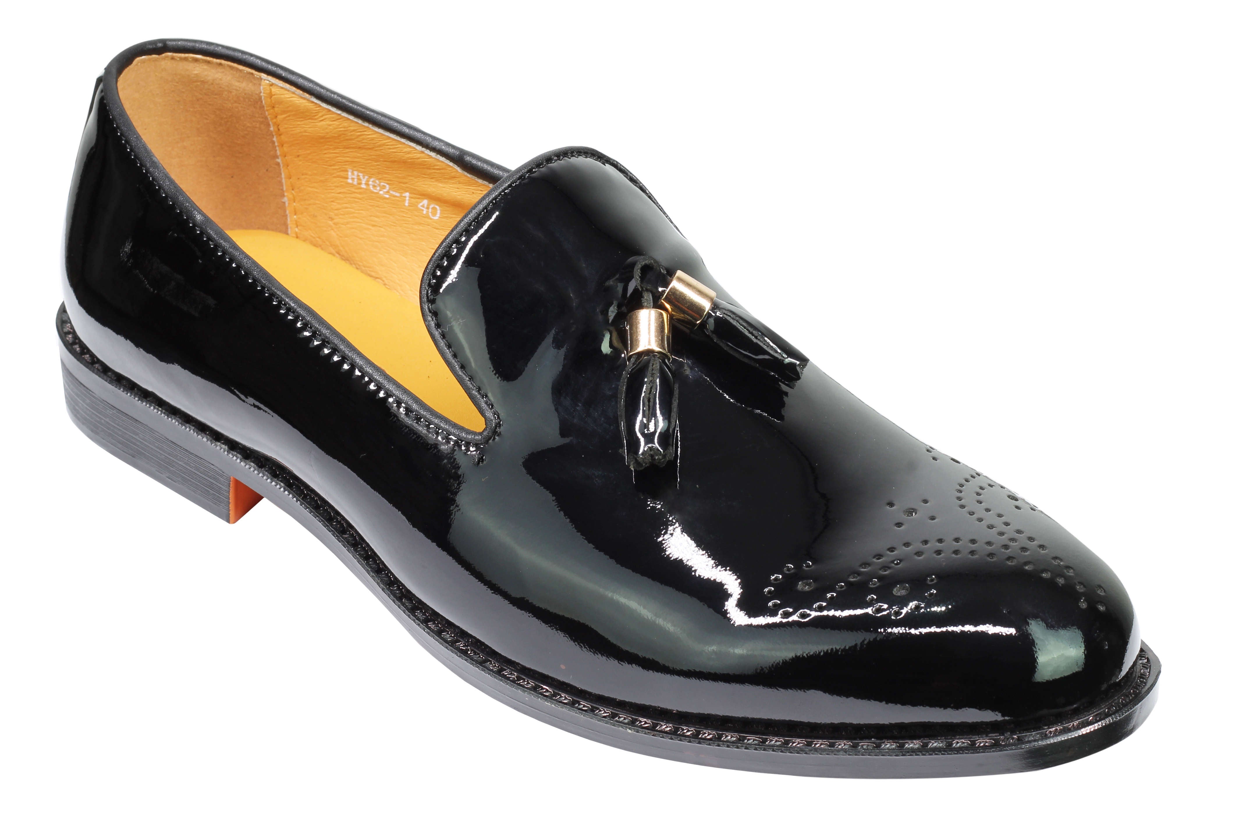 Real Leather Black Patent Tassel Loafers