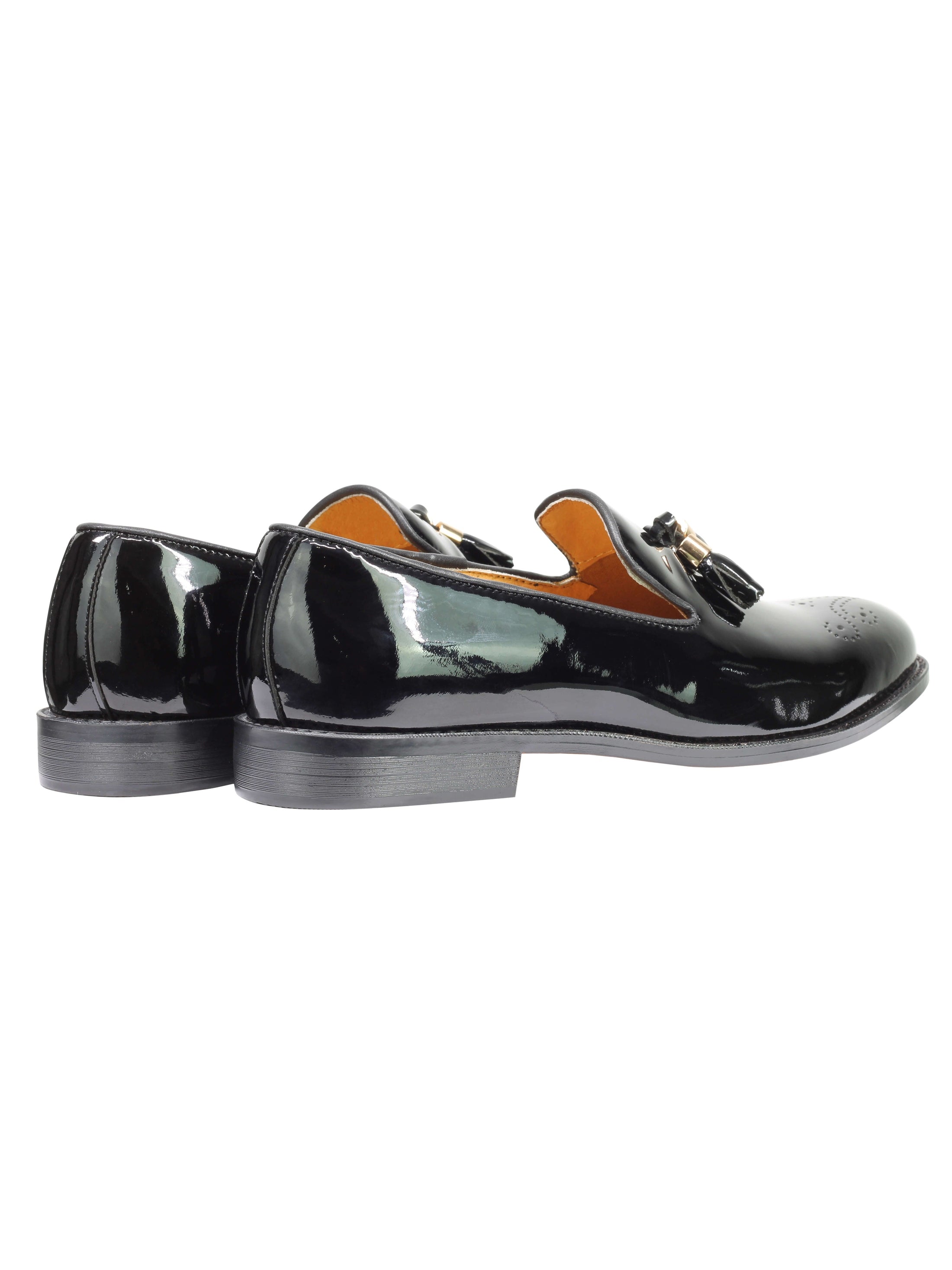 Real Leather Black Patent Tassel Loafers