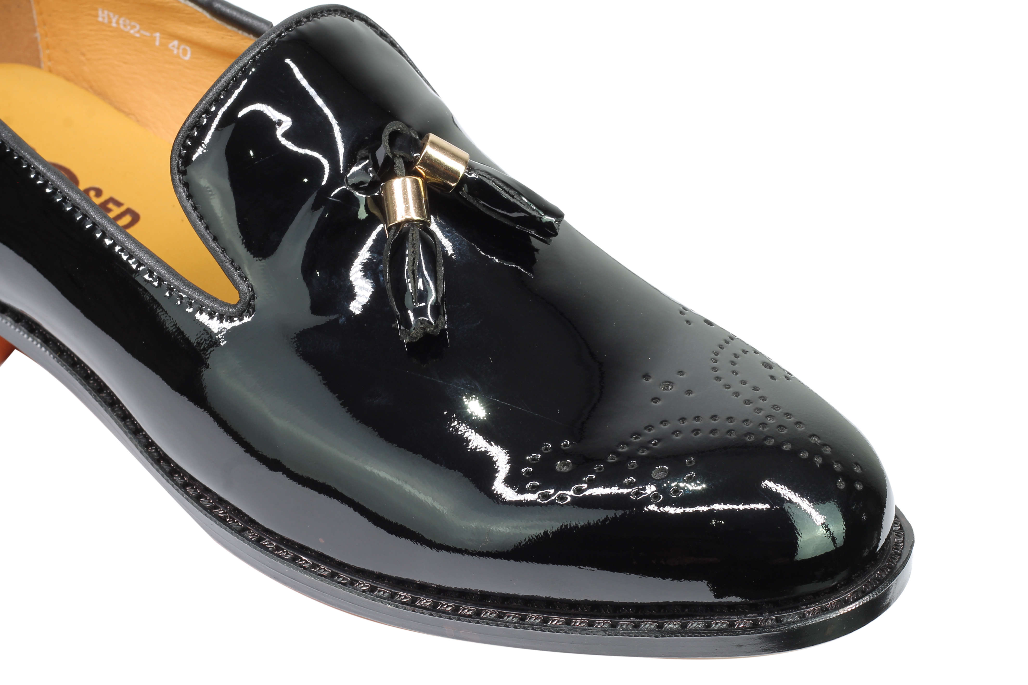 Real Leather Black Patent Tassel Loafers