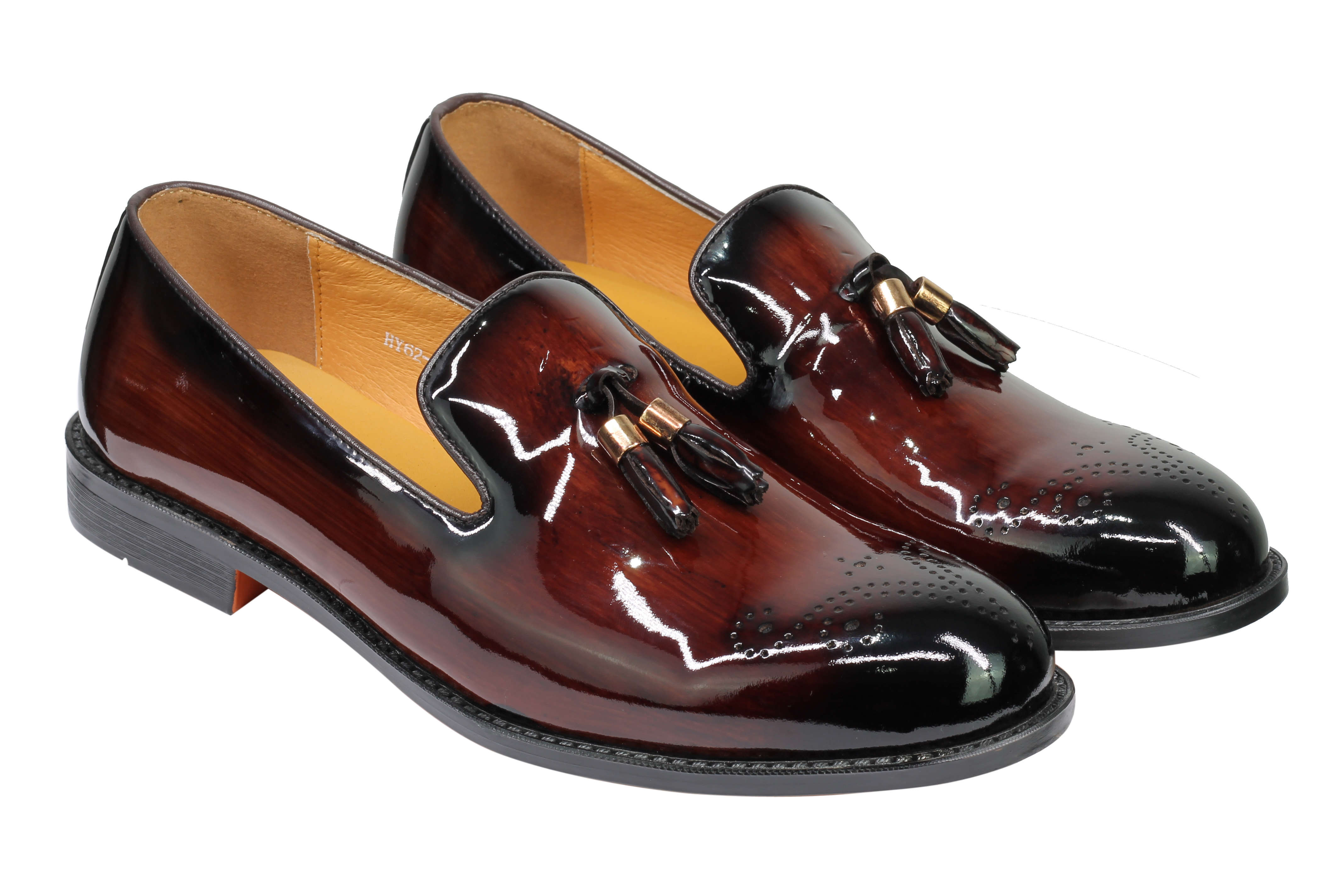Real Leather Brown Patent Tassel Loafers