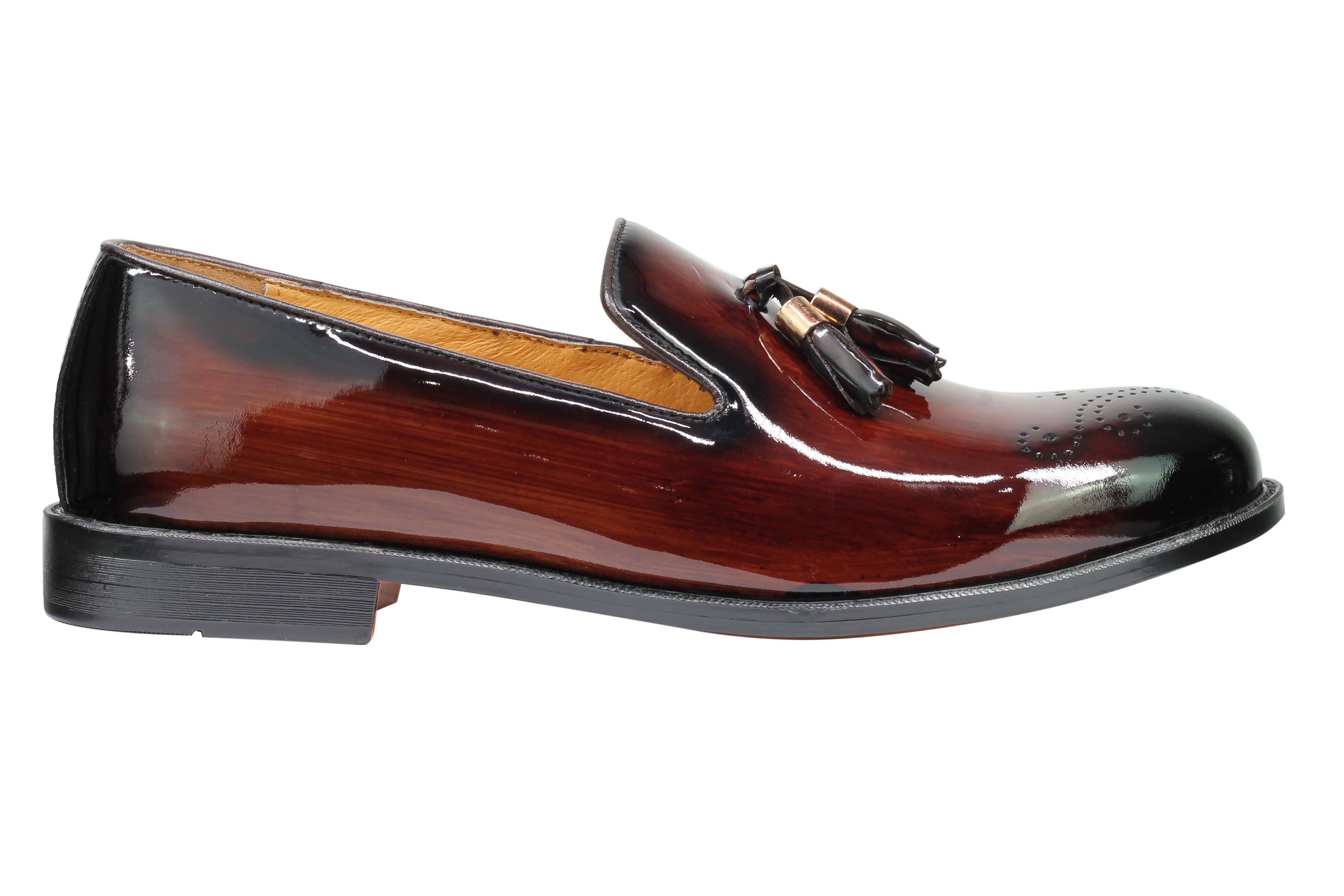Real Leather Brown Patent Tassel Loafers