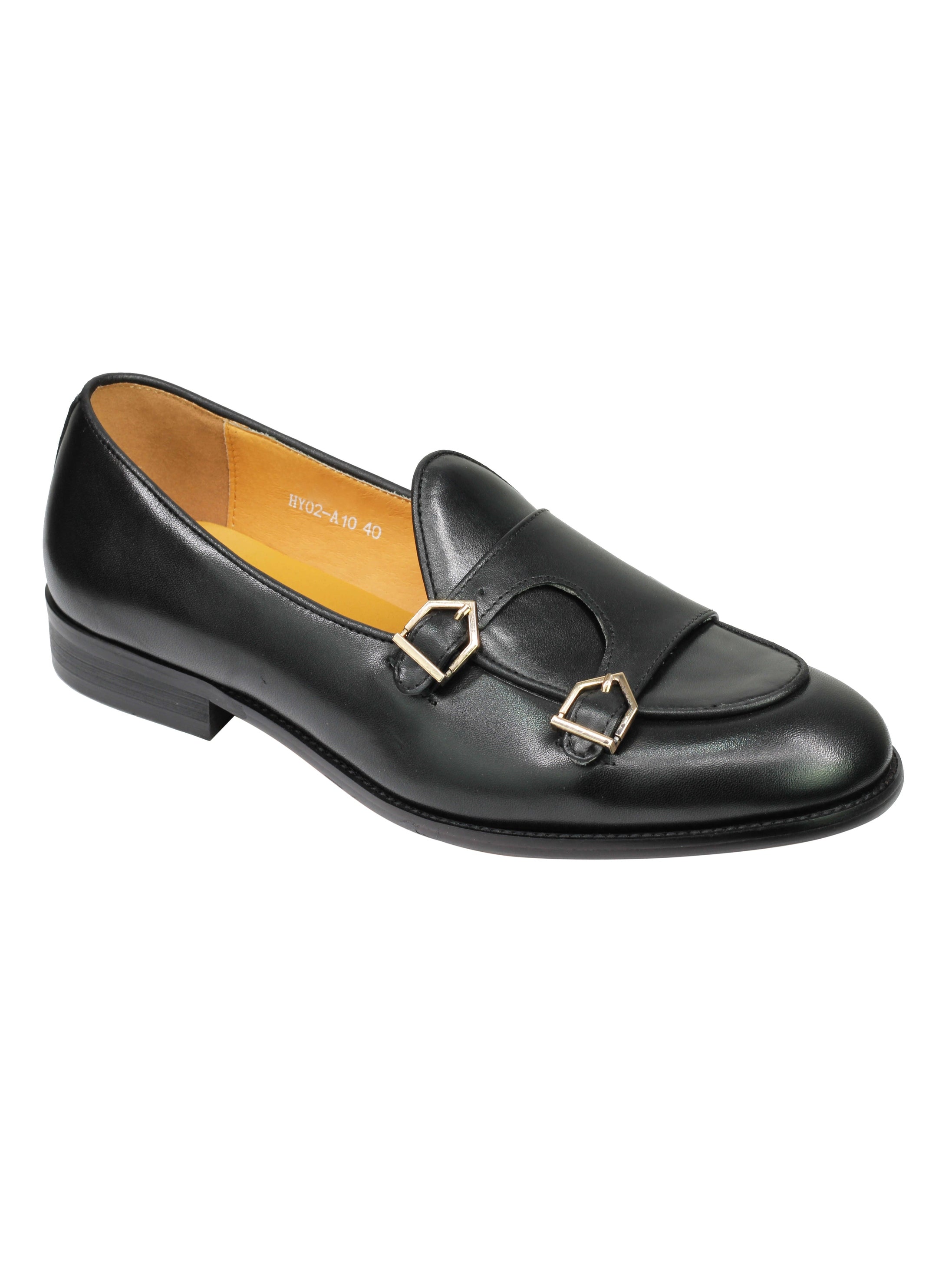 Real Leather Double Monk Loafers Black