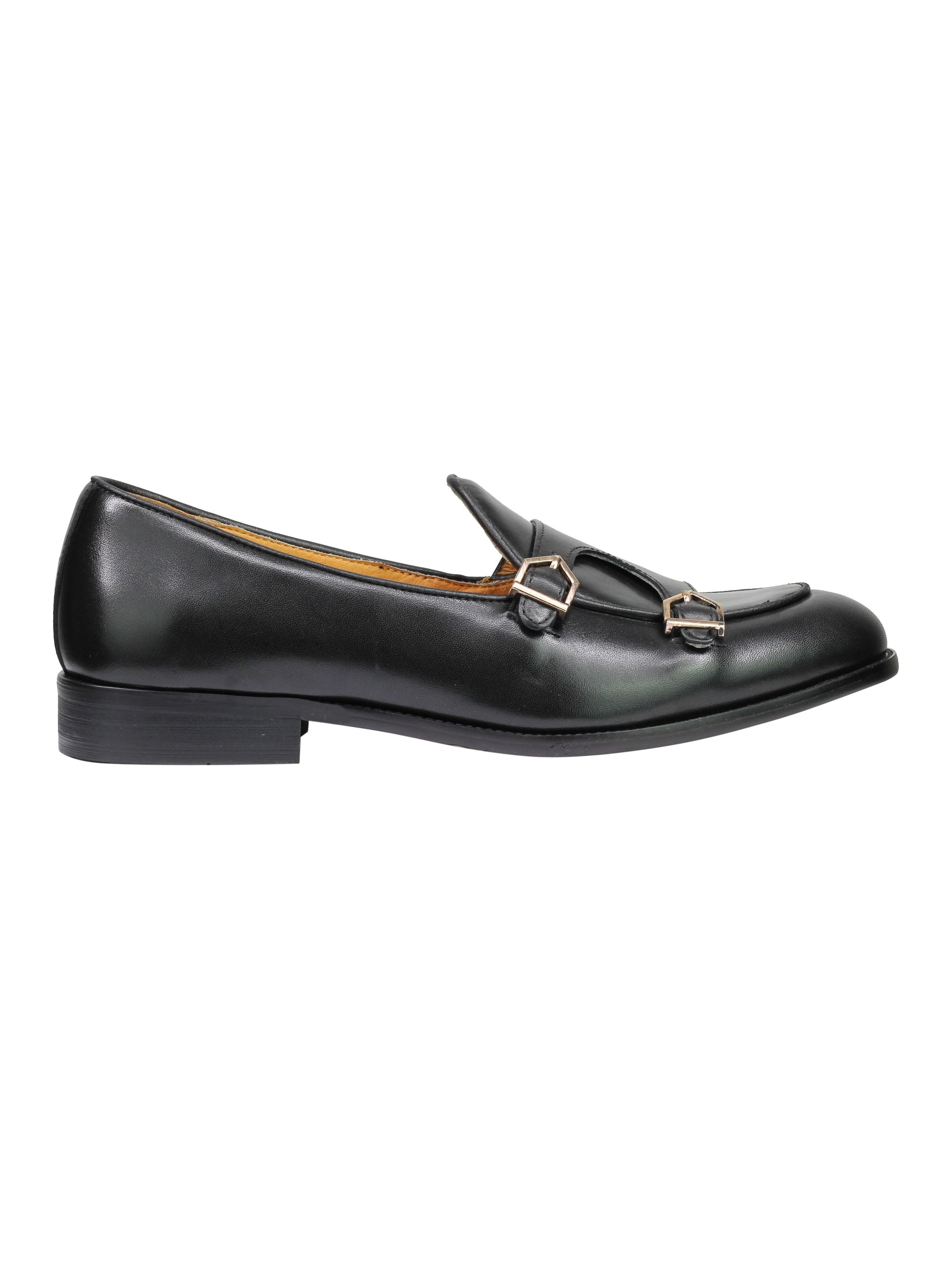 Real Leather Double Monk Loafers Black