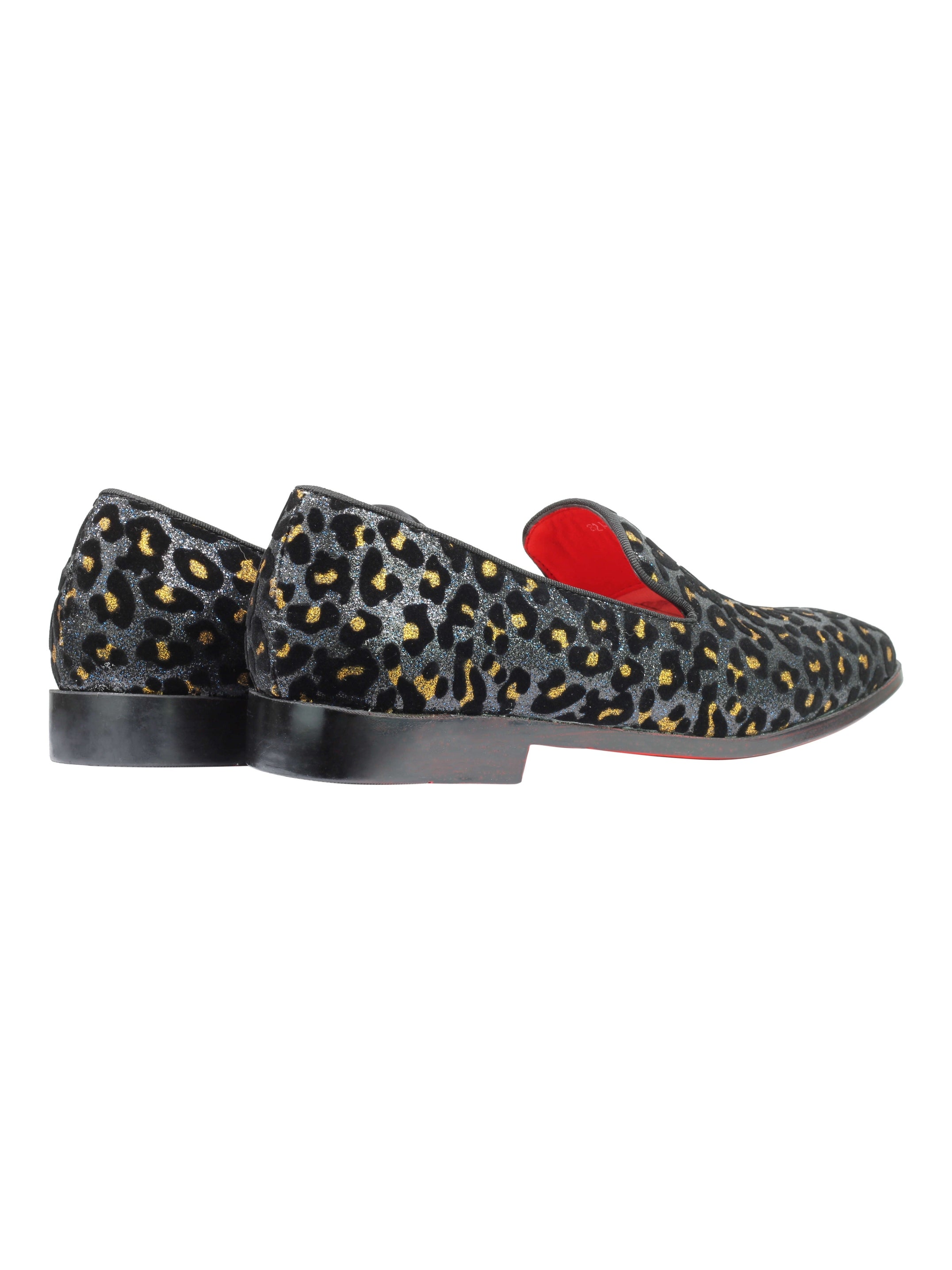 Mens Leopard Print Shoes Blue Black Gold Glitter Slip On Smoking Dress Loafers
