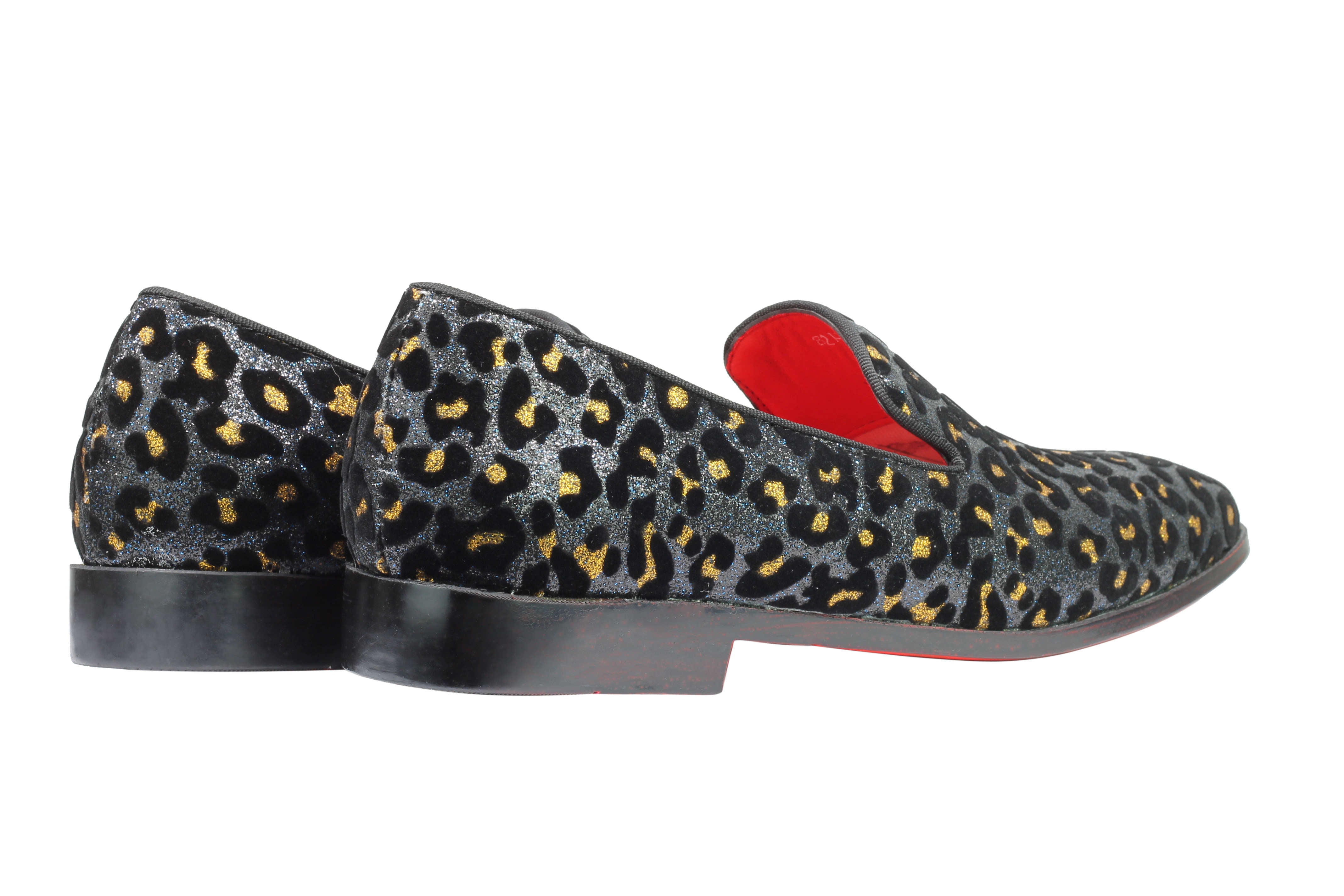 Mens Leopard Print Shoes Blue Black Gold Glitter Slip On Smoking Dress Loafers