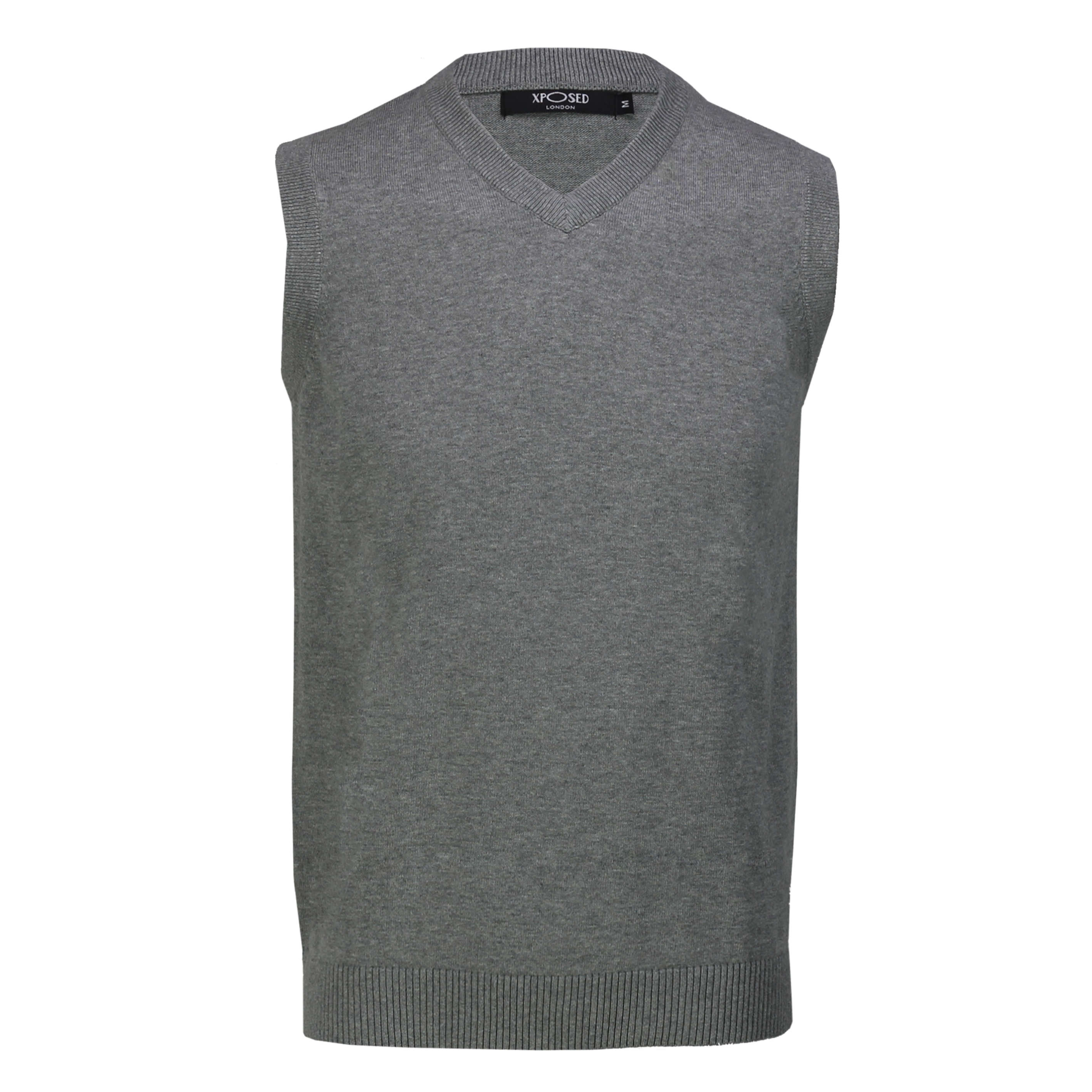 Sleeveless V Neck Jumper Light Grey Smart Casual Plain Soft Tank