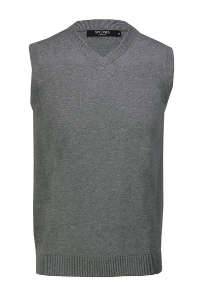 GREY SLEEVELESS V NECK JUMPER – XPOSED