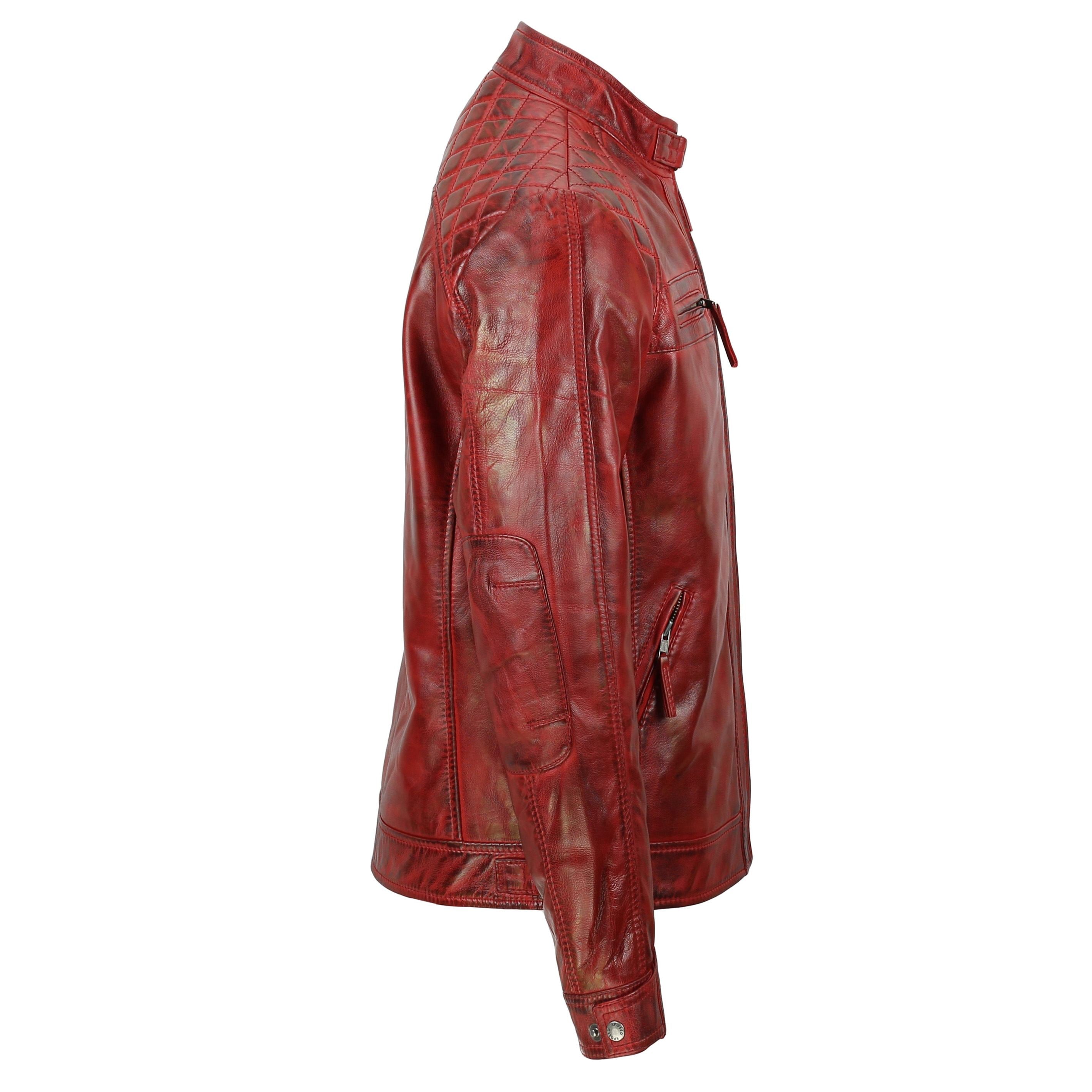 GESTEPPTE ROTE BIKER-LEDERJACKE