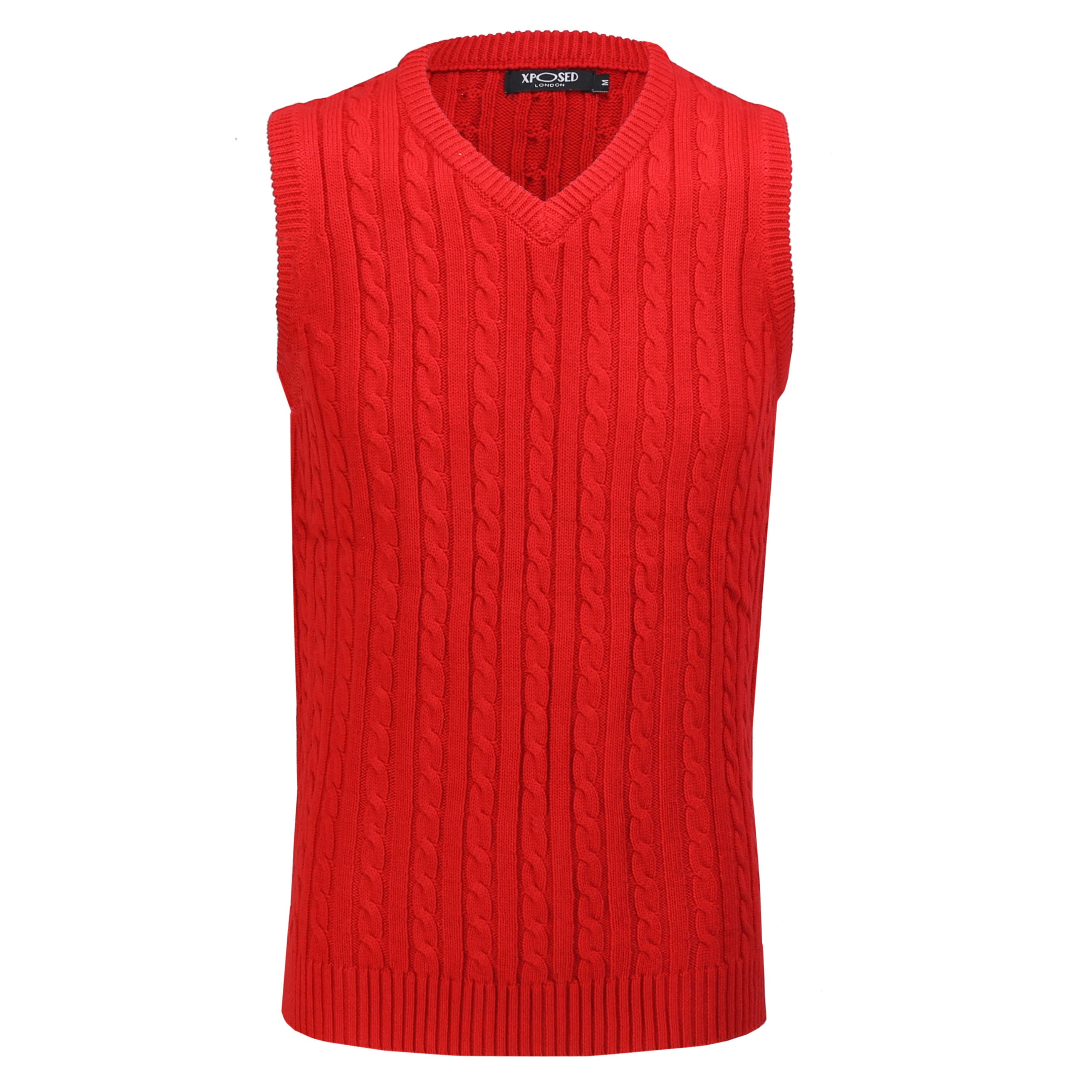 Mens Classic Knitted Sleeveless V Neck Red Jumper