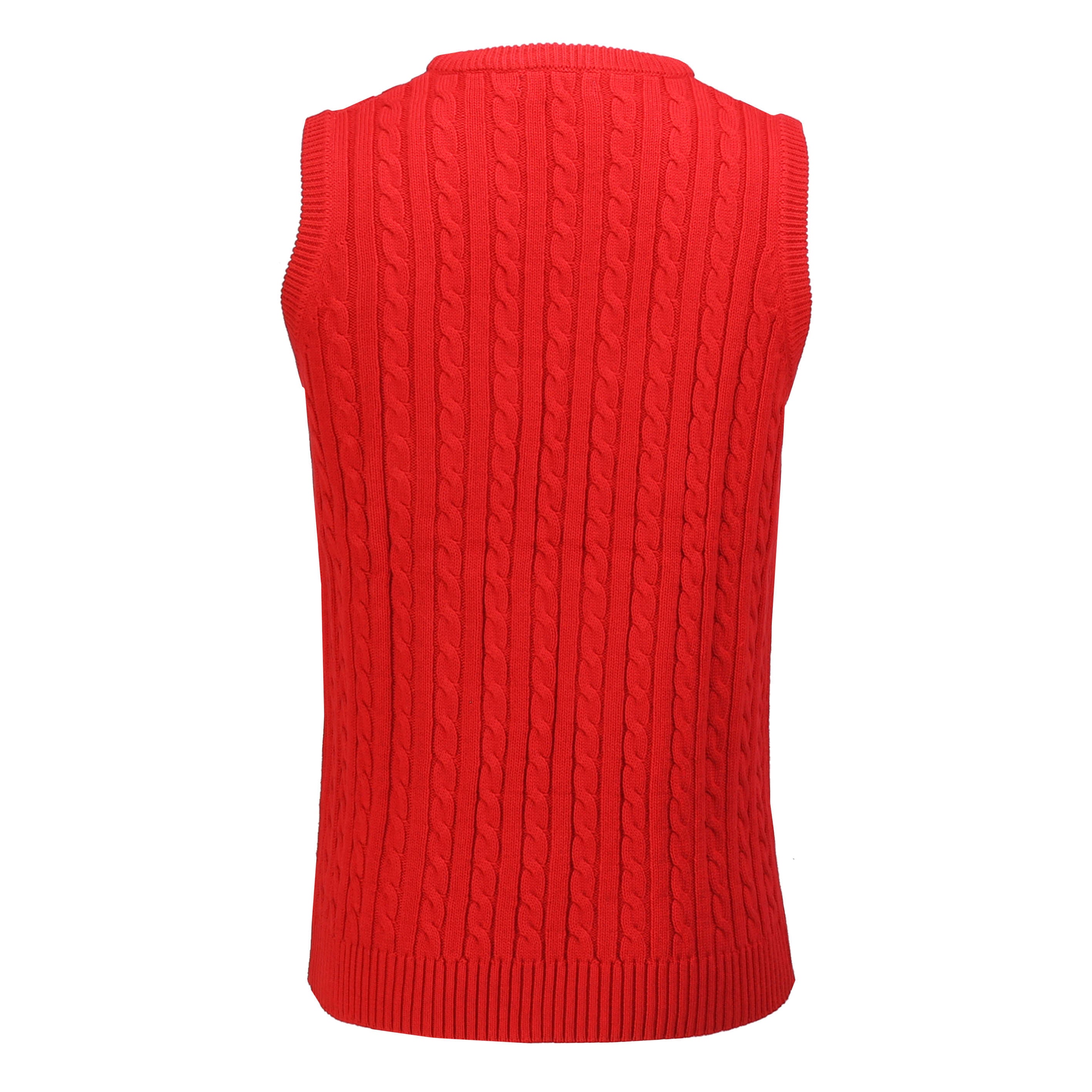 Mens Classic Knitted Sleeveless V Neck Red Jumper