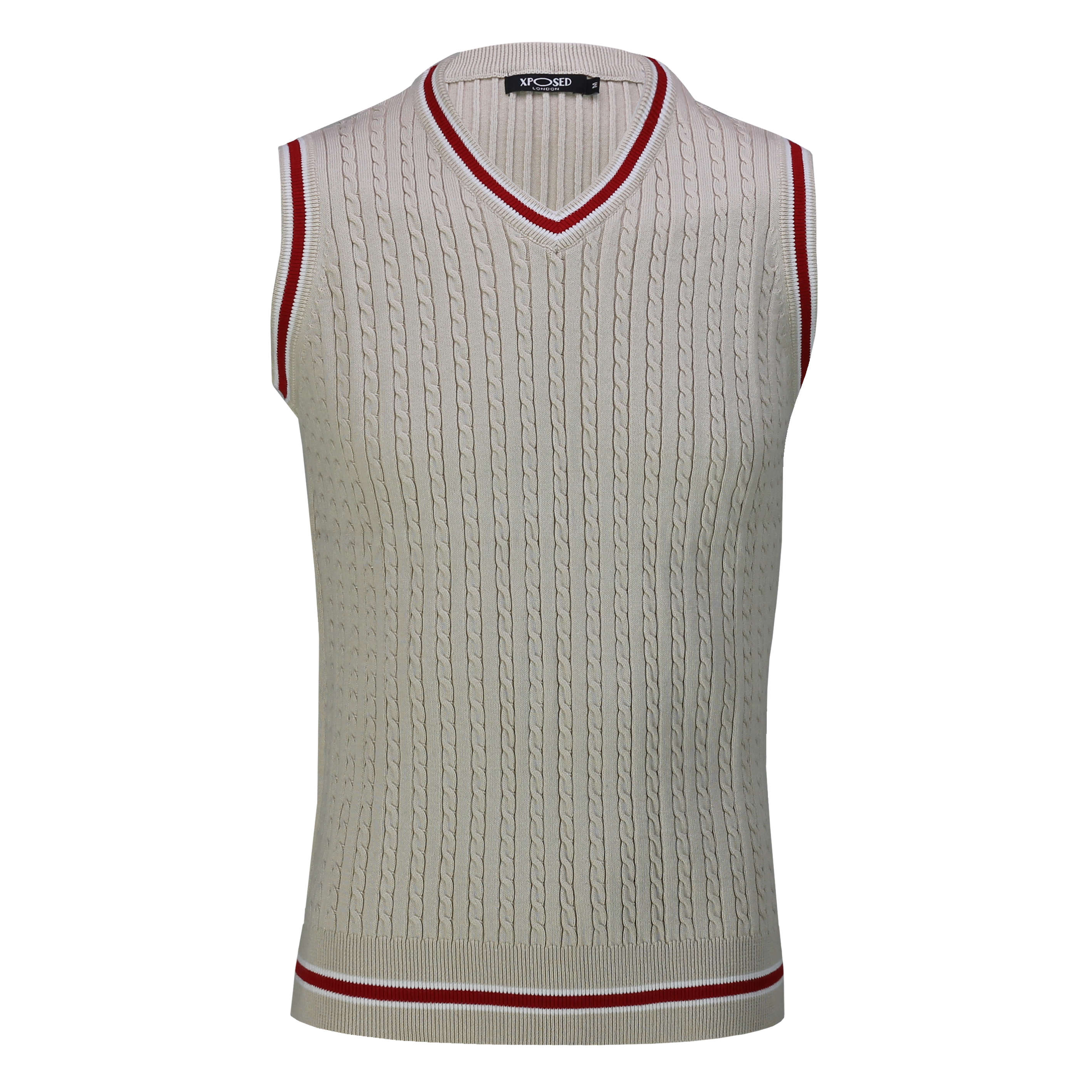 Mens Sleeveless V Neck Beige Jumper Knitted Vest