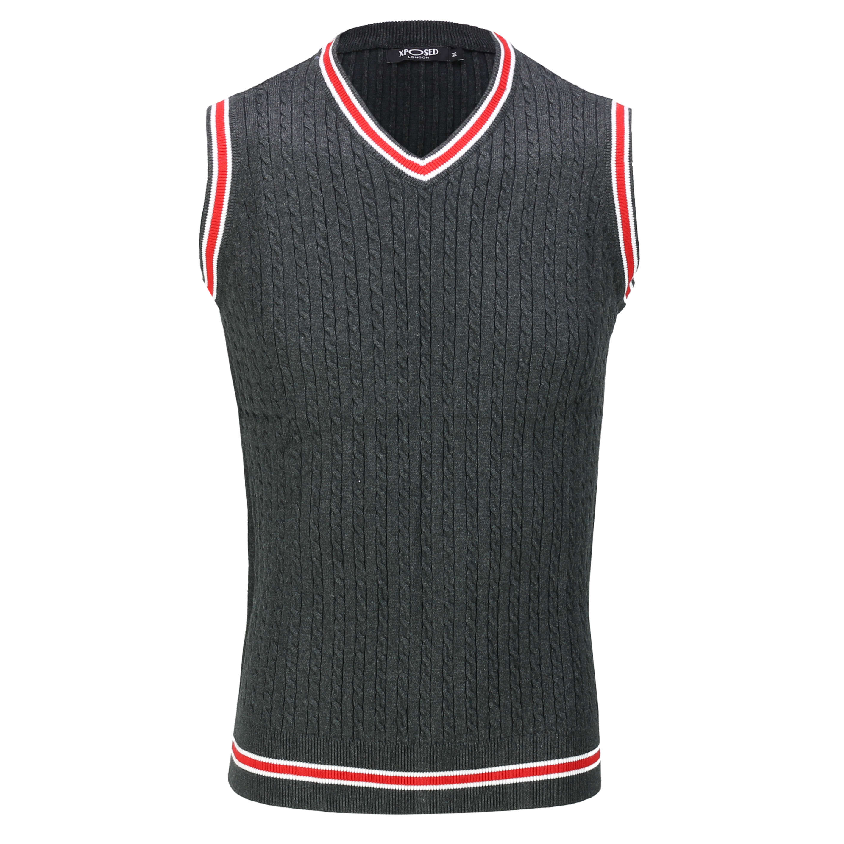 Mens Sleeveless V Neck Grey Jumper Knitted Vest