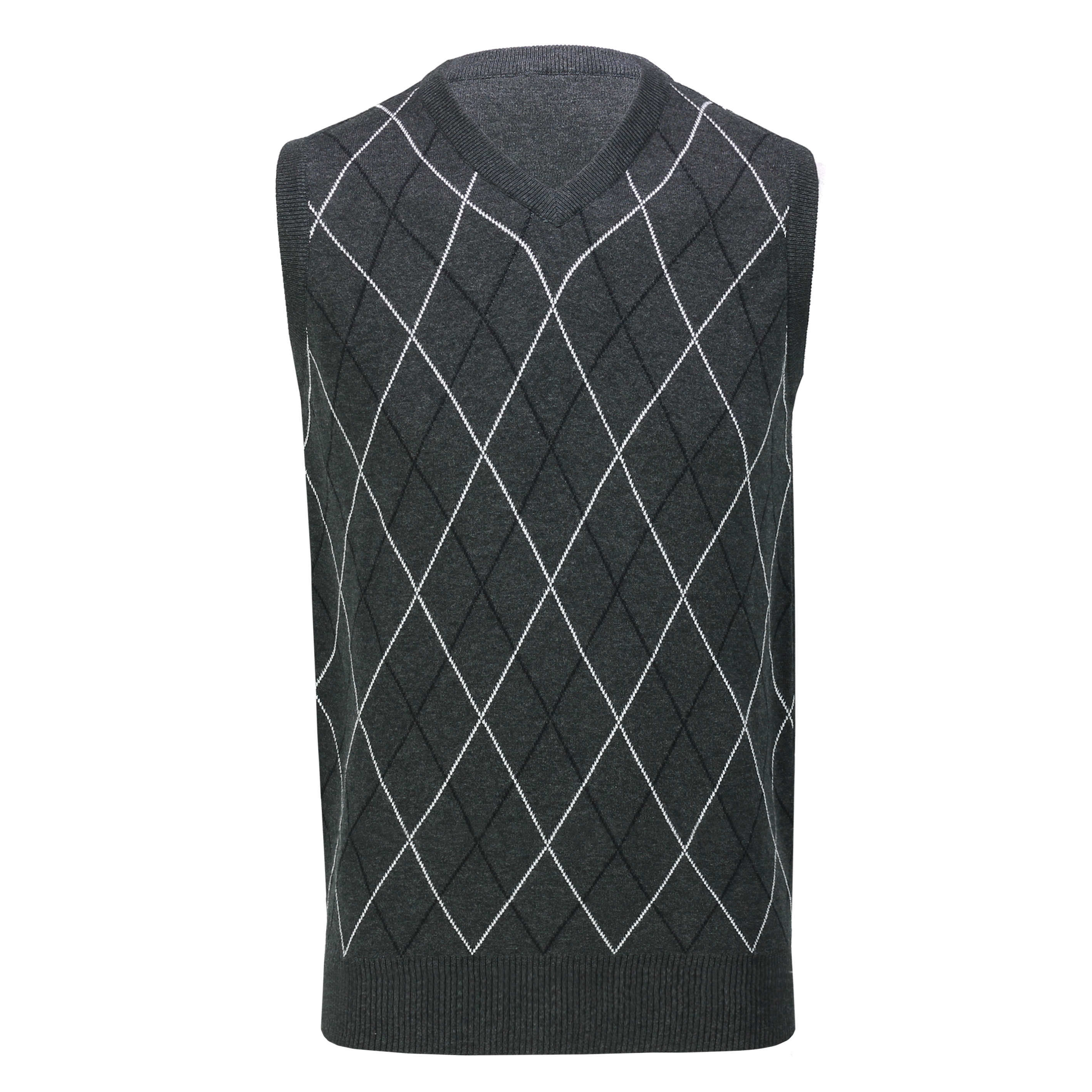 Sleeveless Argyle Golf V Neck Dark Grey Jumper Vest