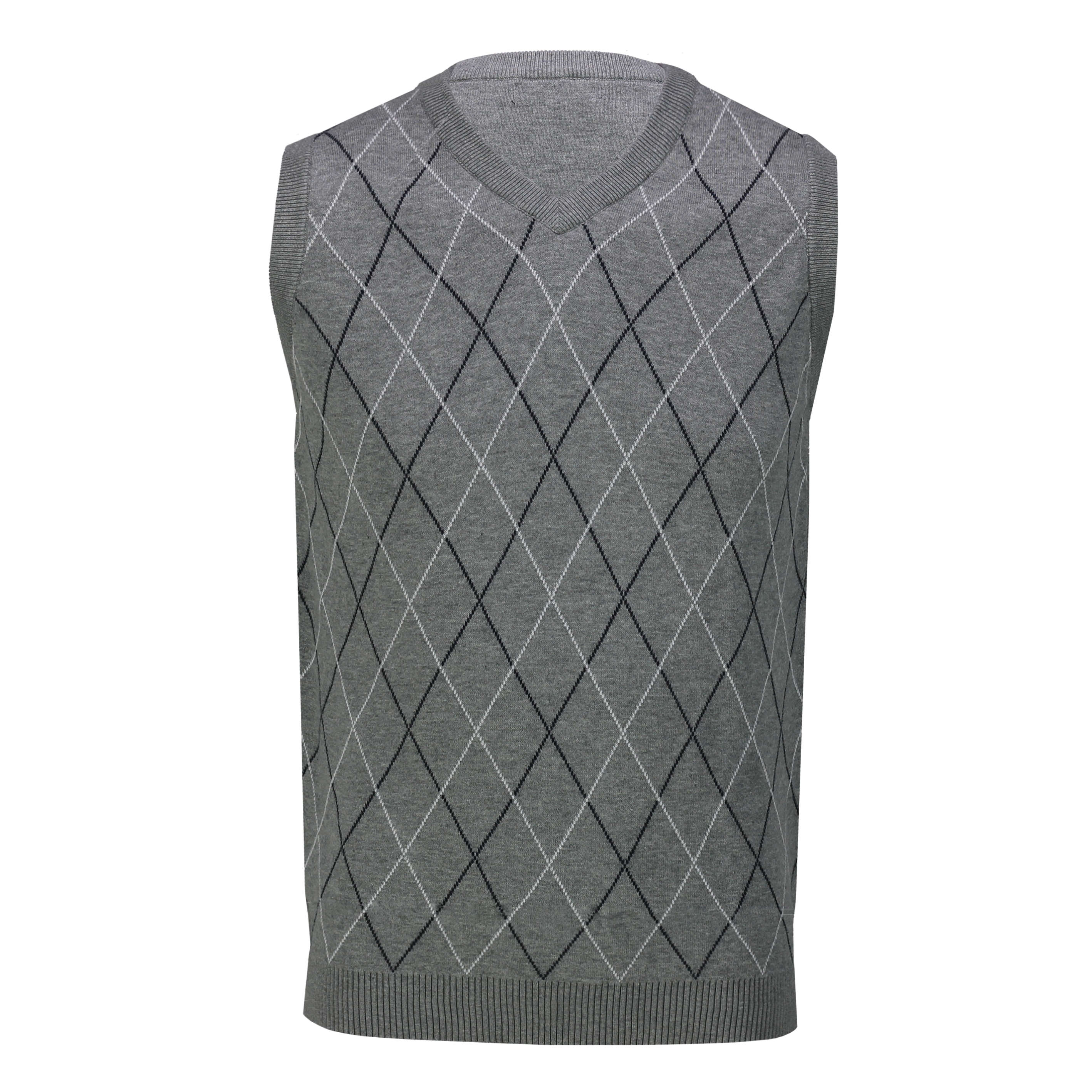 Sleeveless Argyle Golf V Neck Light Grey Jumper Vest