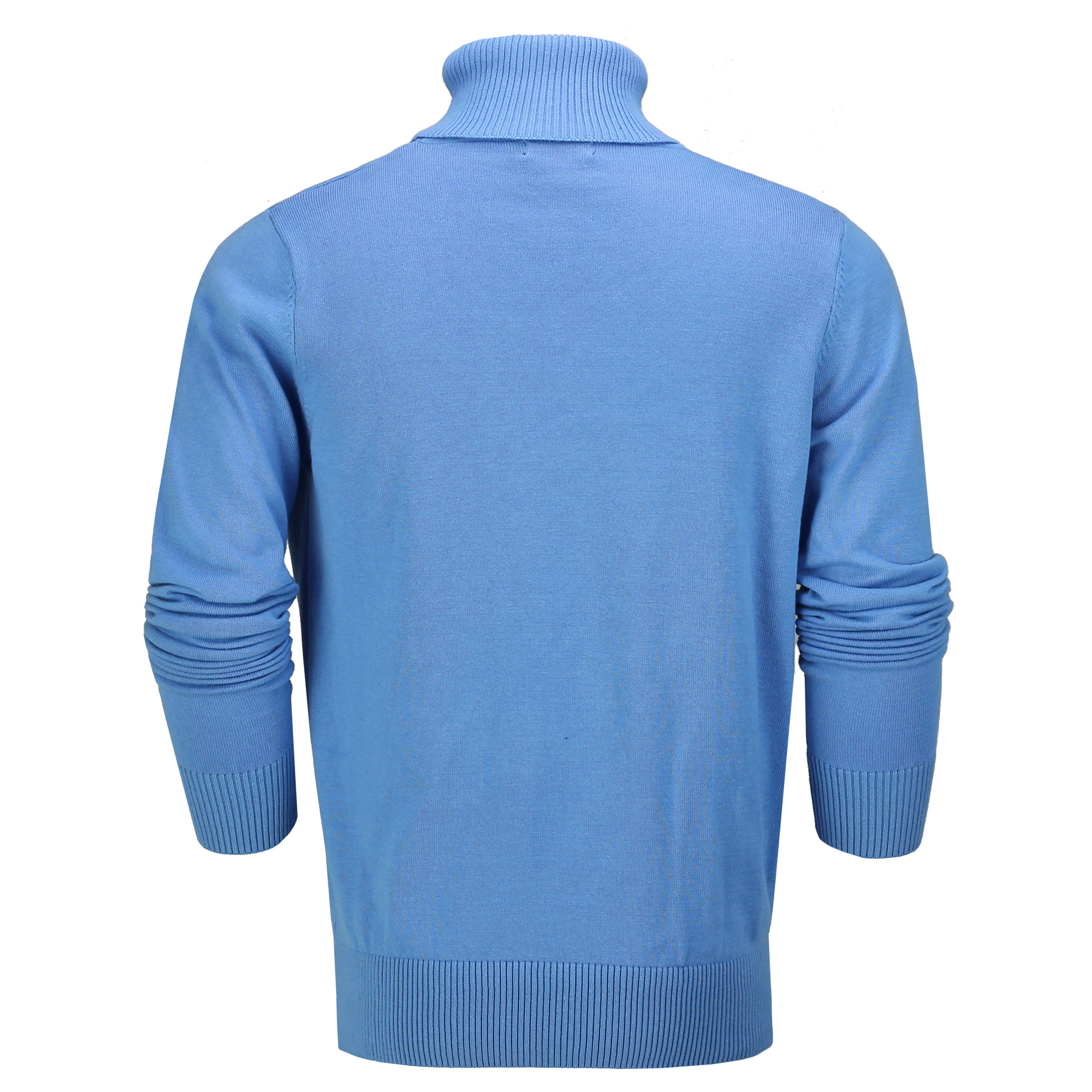 Mens Roll Neck Blue Jumper Soft Cotton Fine Knitted