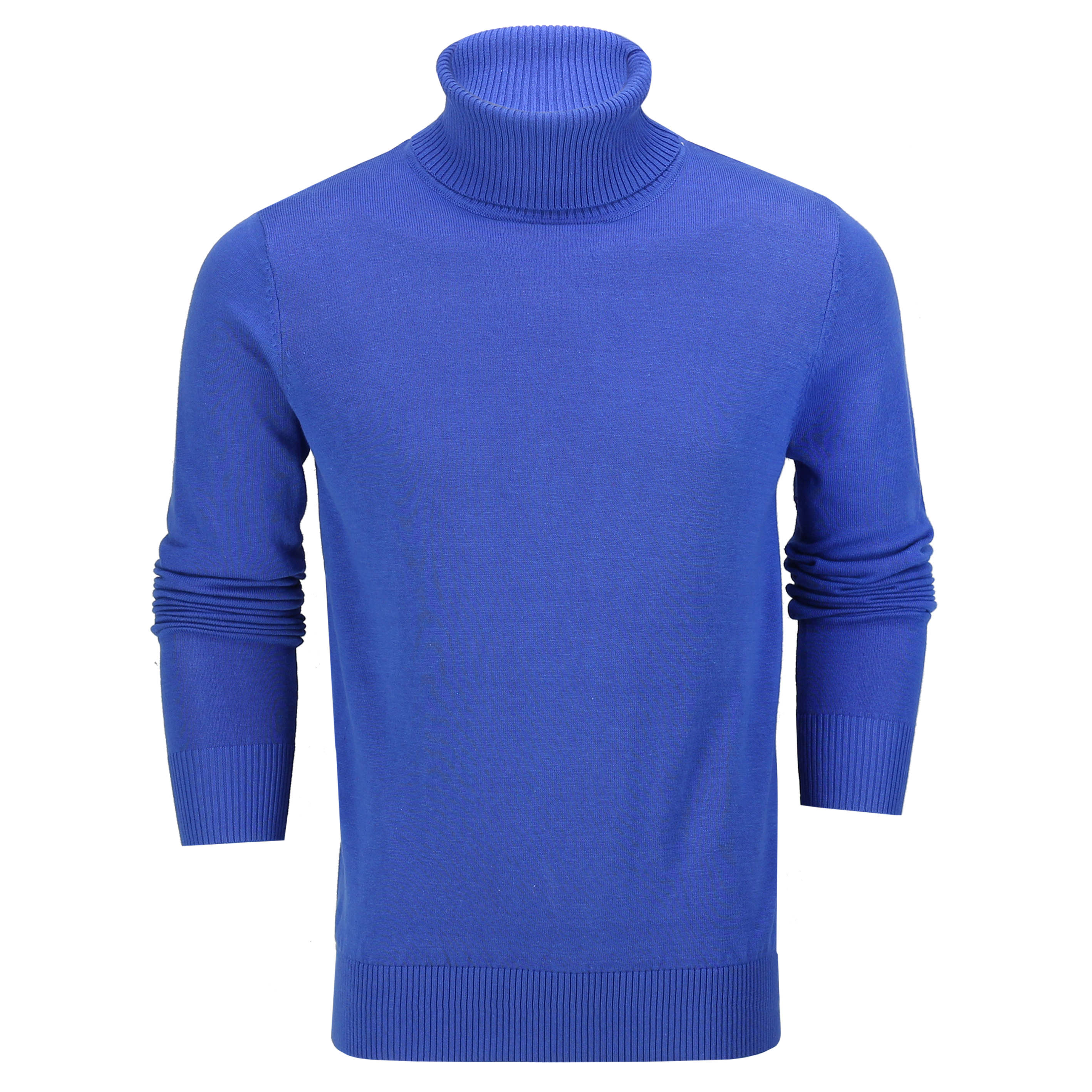 Mens Roll Neck Royal Blue Jumper Soft Cotton Fine Knitted