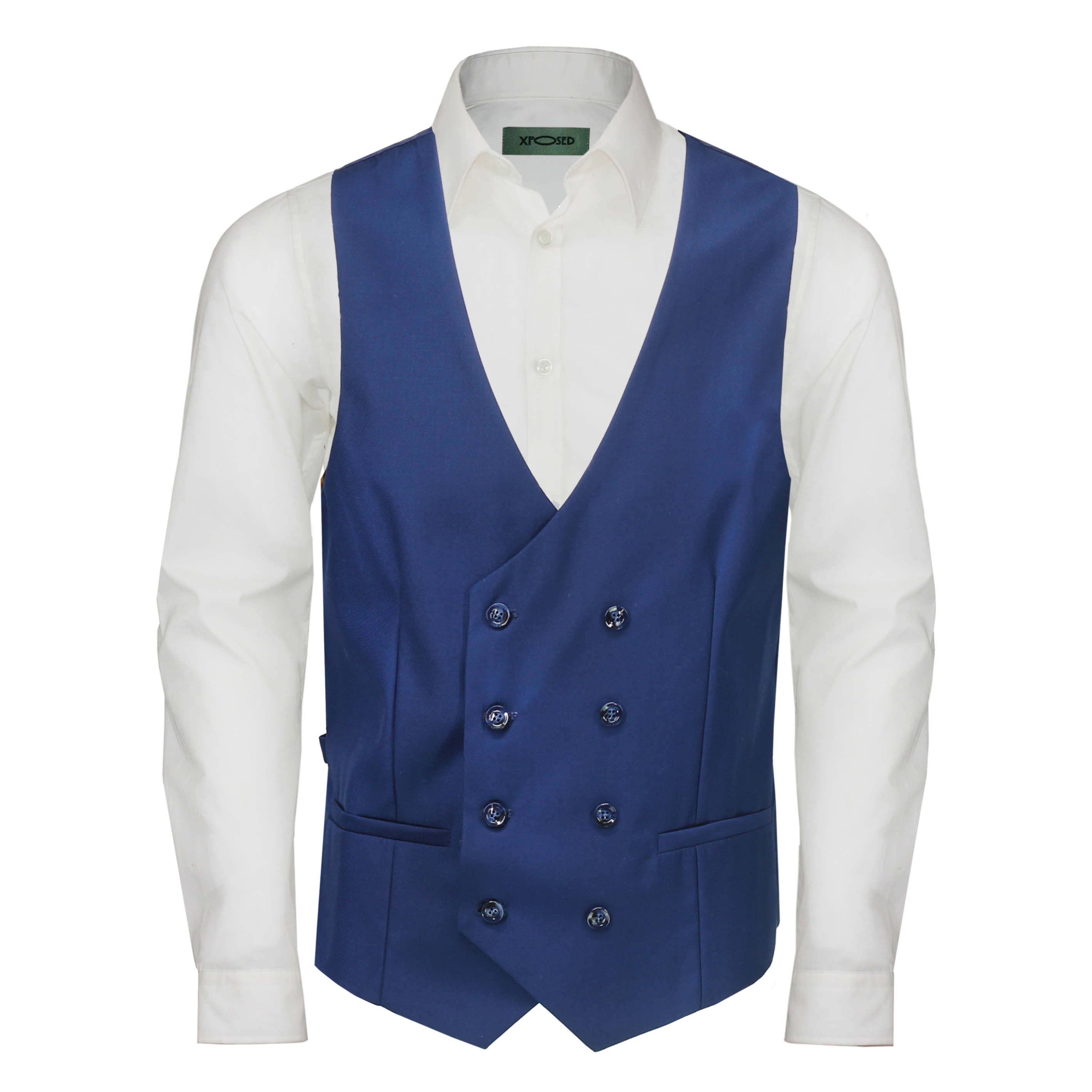 Double Breasted Low Cut Waistcoat In Navy