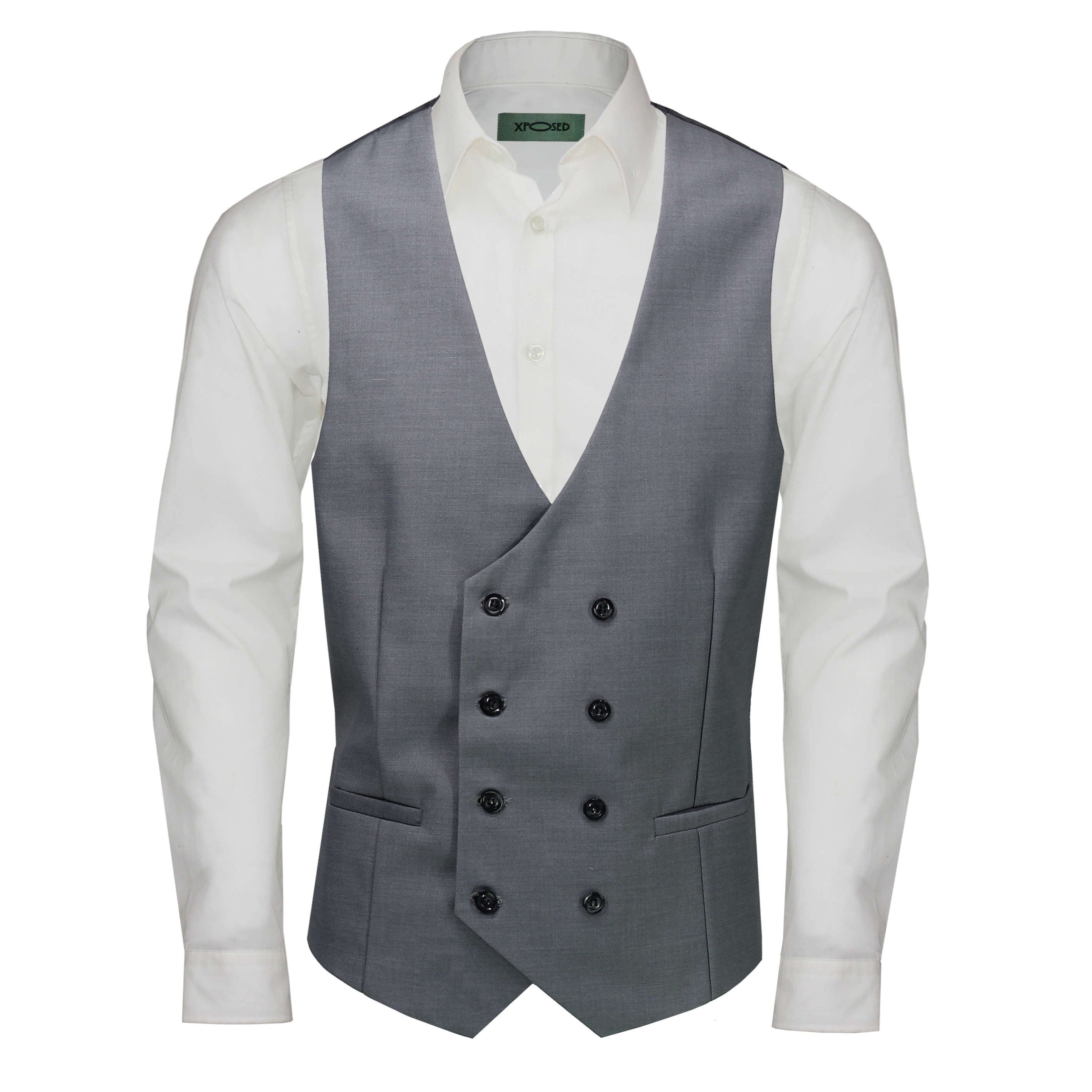 Double Breasted Low Cut Waistcoat In Grey