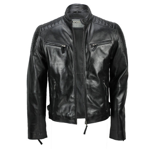VESTE EN CUIR CASUAL BIKER POUR HOMME