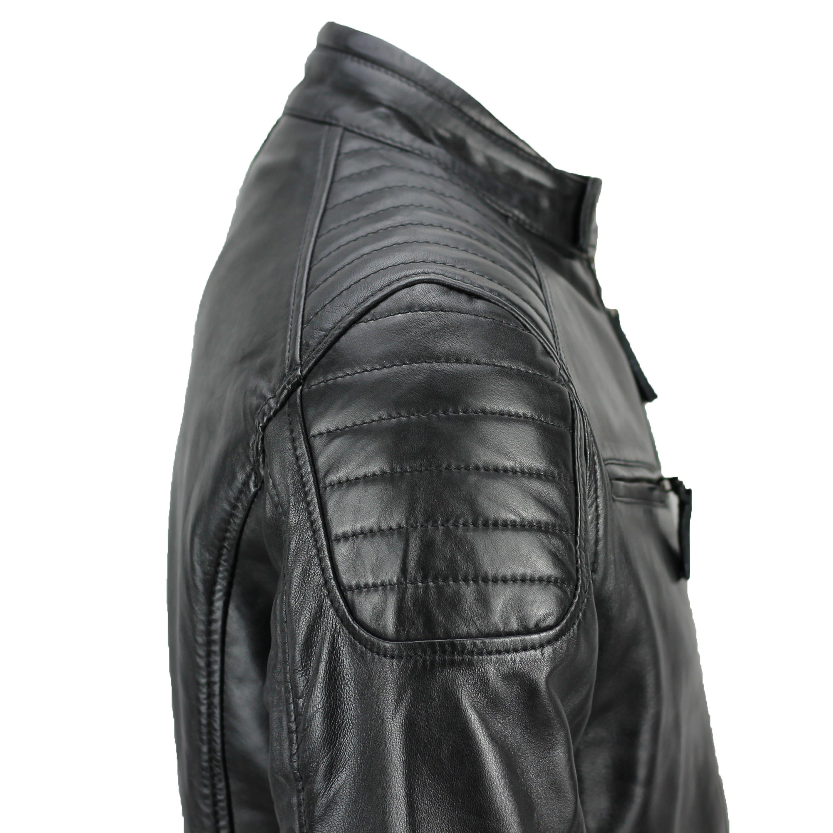 Mensreal Soft Leather Slim Fit Black Retro Zip Urban Smart Casual Biker Jacket