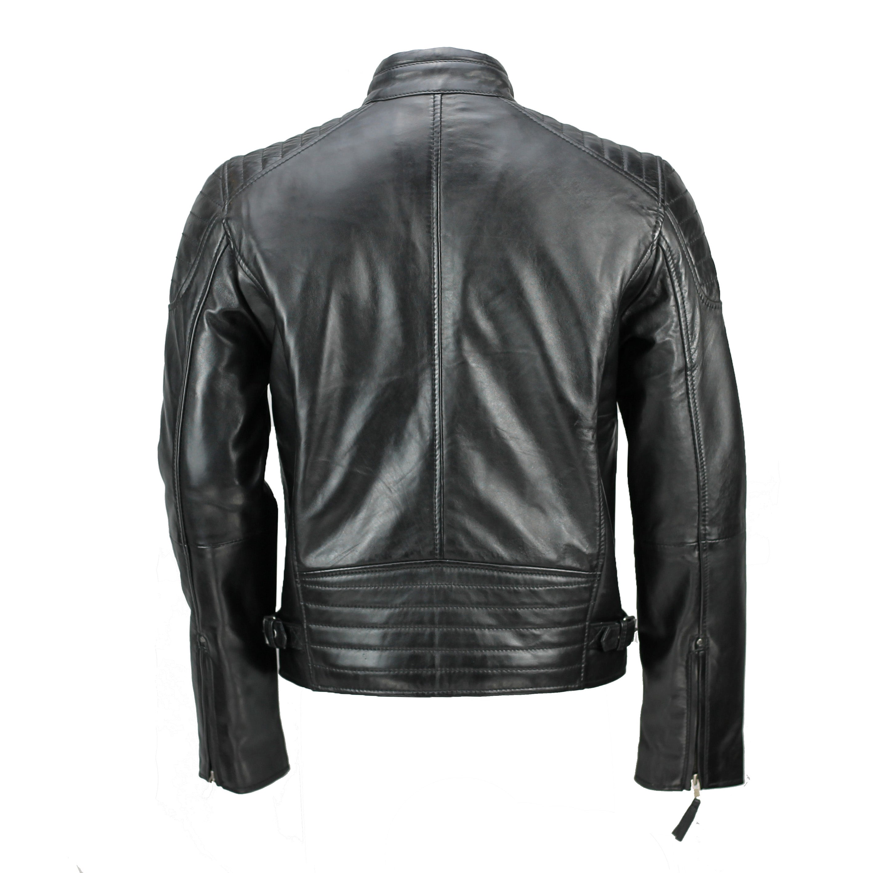 Mensreal Soft Leather Slim Fit Black Retro Zip Urban Smart Casual Biker Jacket