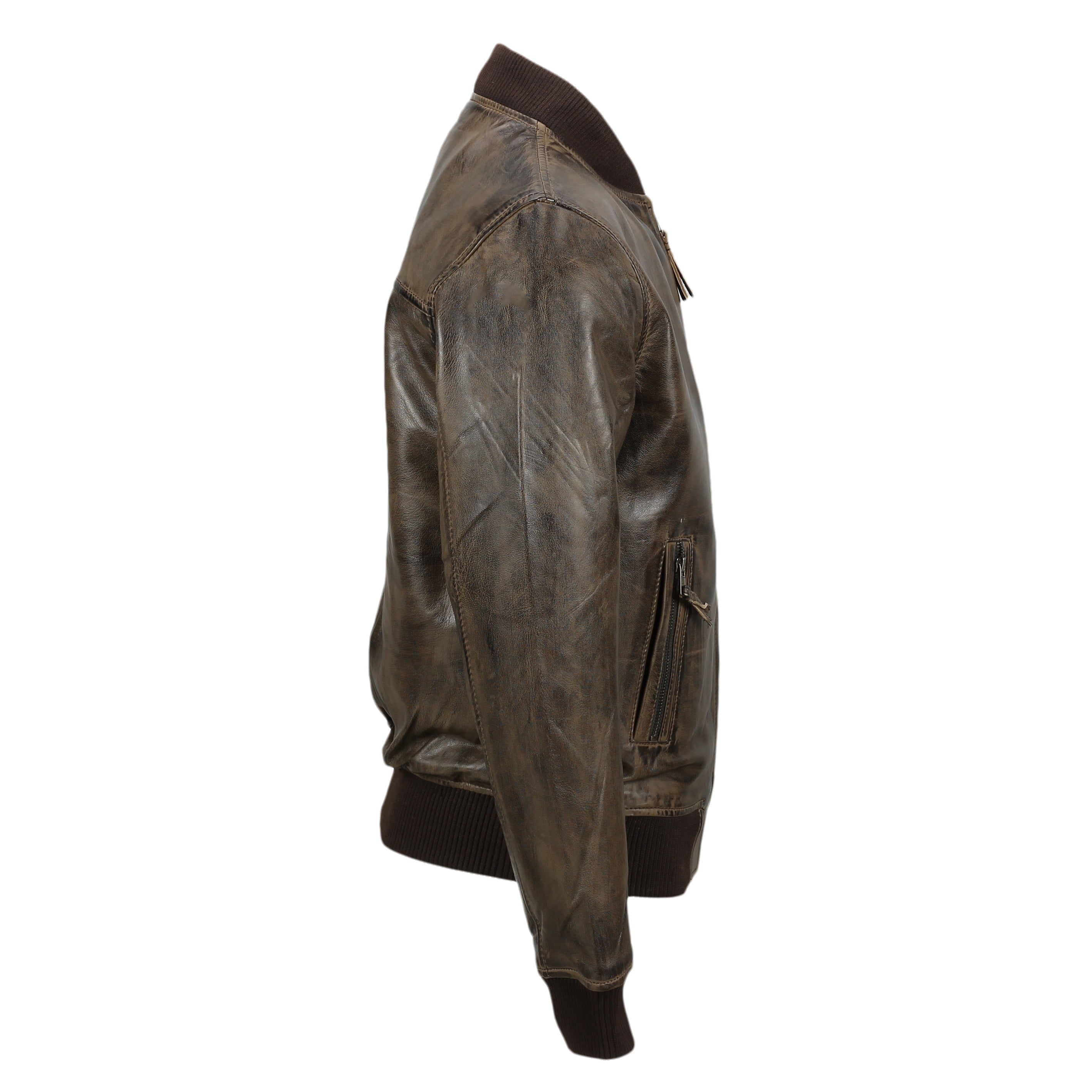 VESTE BOMBER SANS COL MARRON