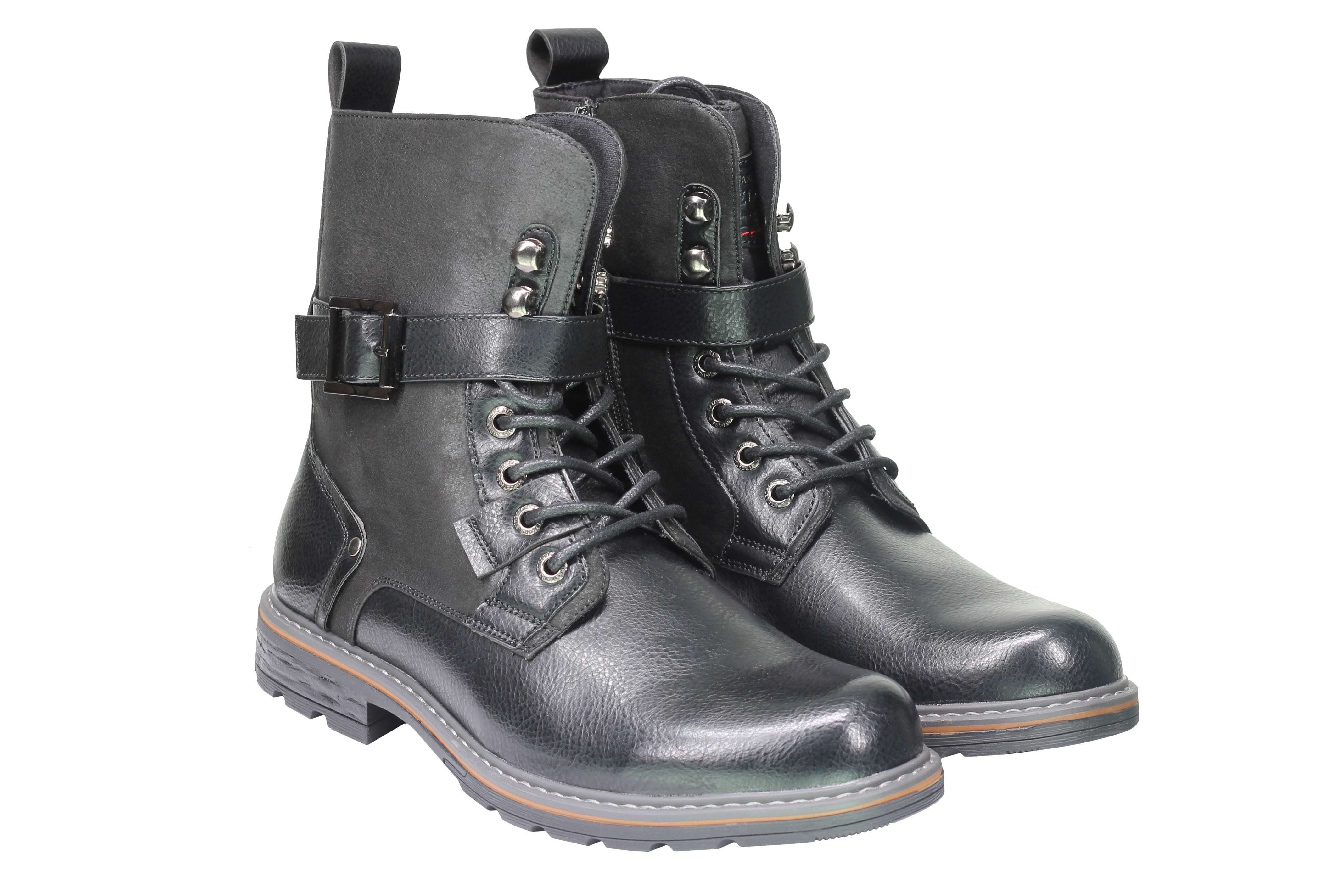Mens Retro Biker Boots Pu Leather 6 Ankle Lace Up Side Zip Army Military Shoes