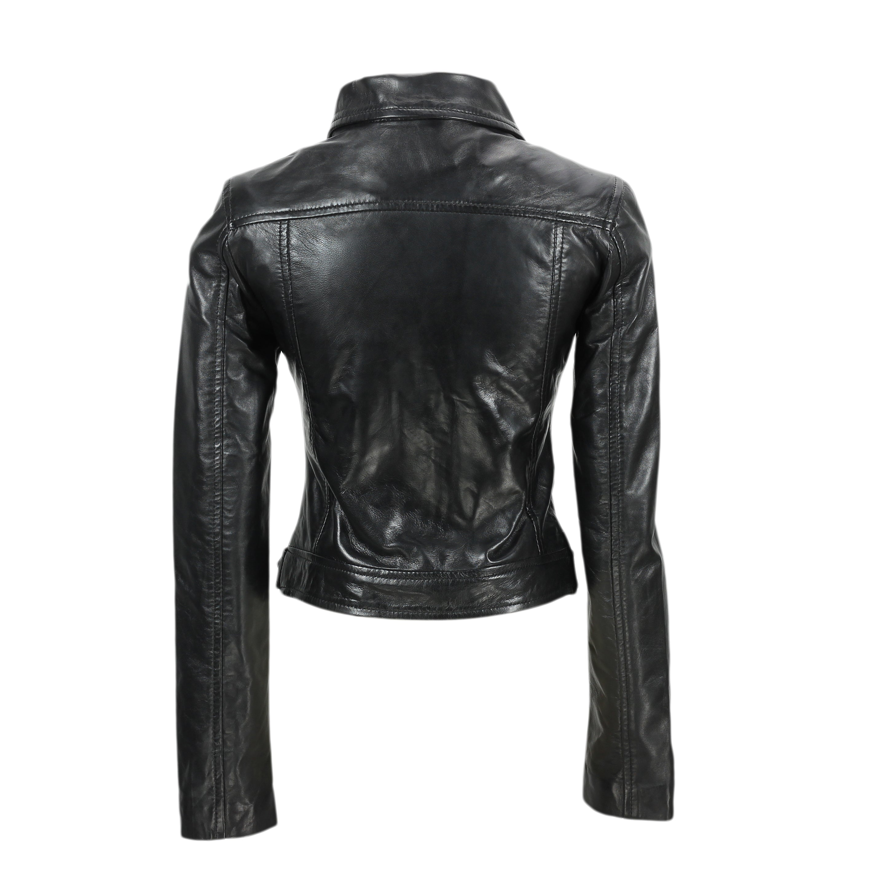 Ladies Womens Soft Real Leather Black Biker Jacket Vintage Classic Brando Style