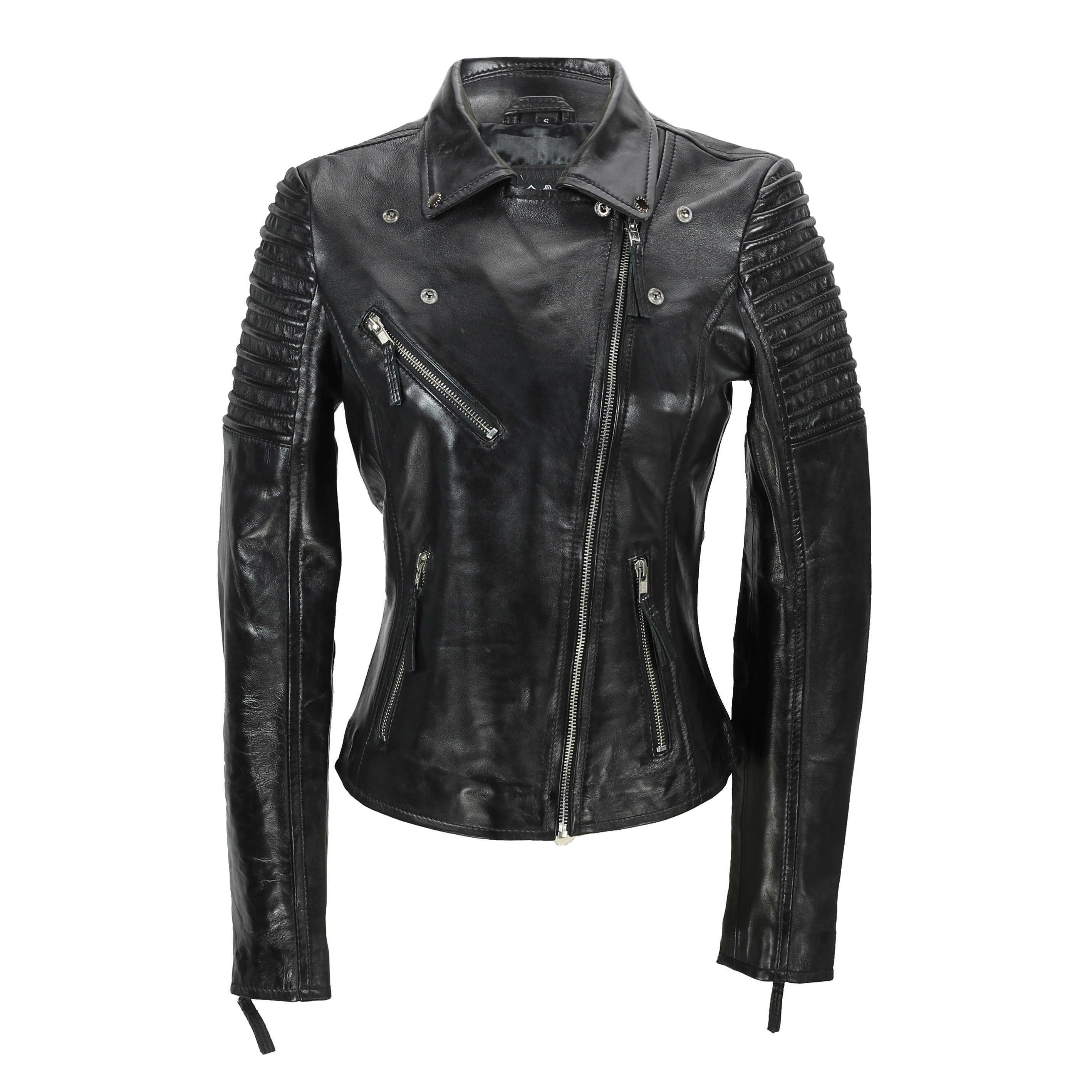 Ladies black leather biker jacket uk on sale