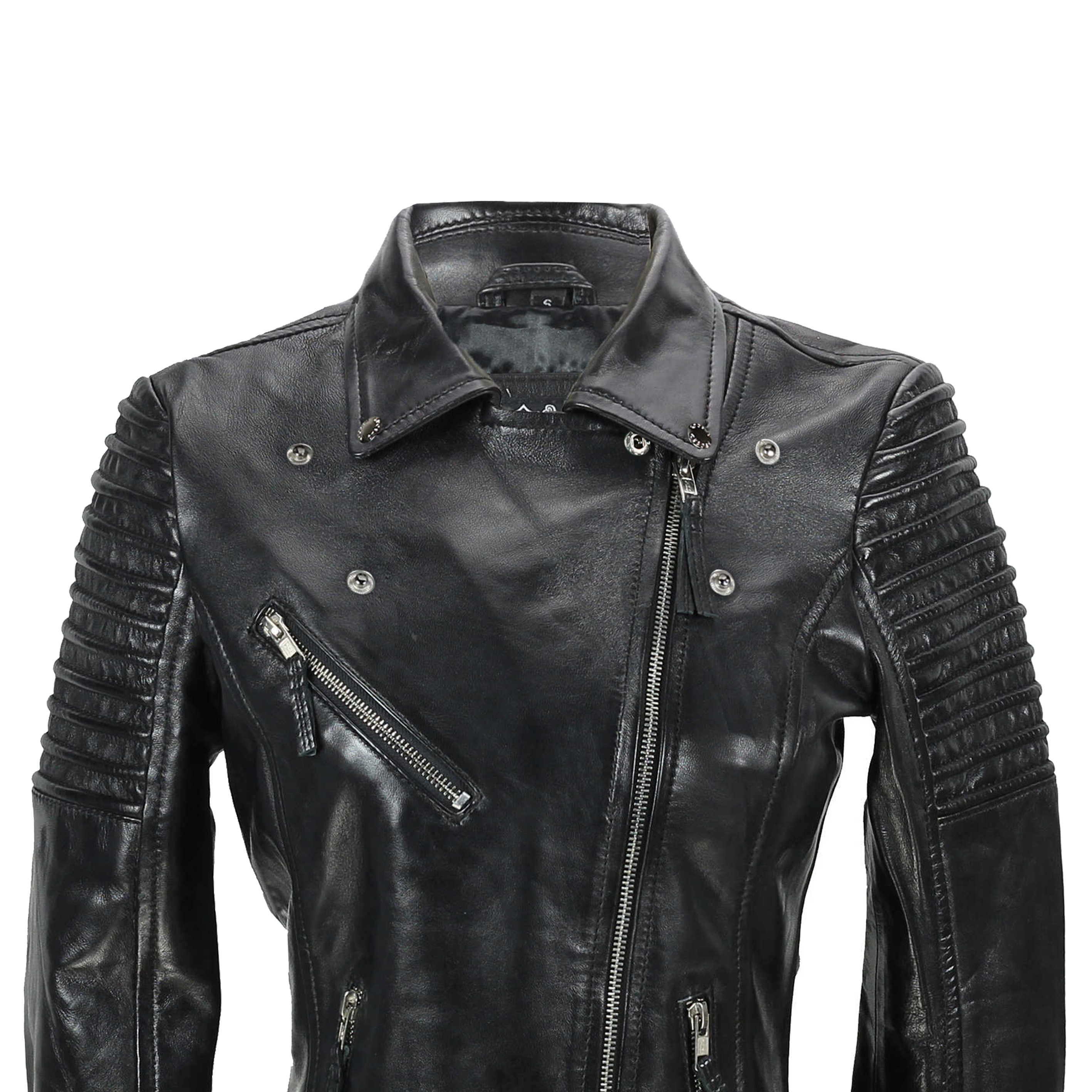 Ladies Retro Biker Jacket Black