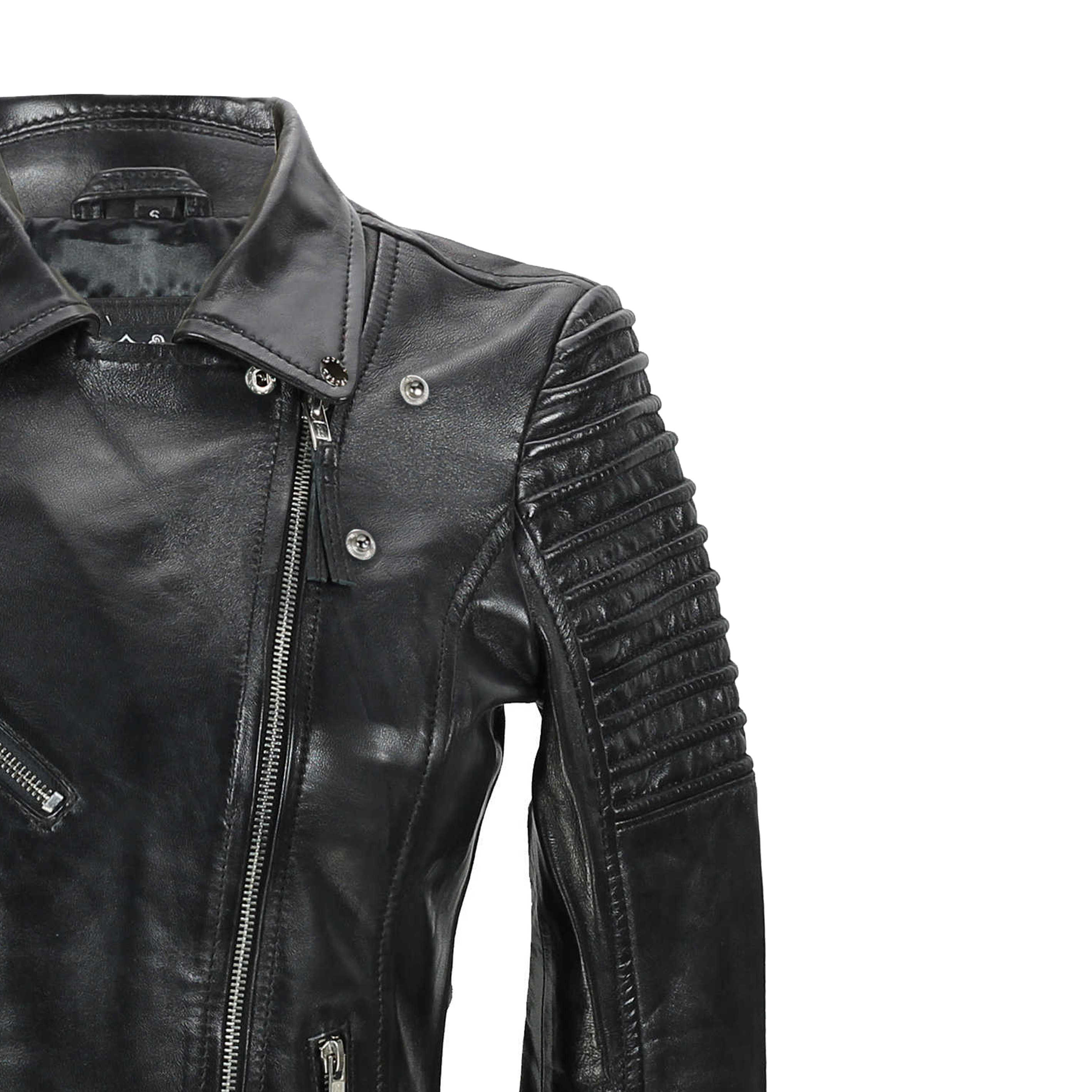 Ladies Retro Biker Jacket Black