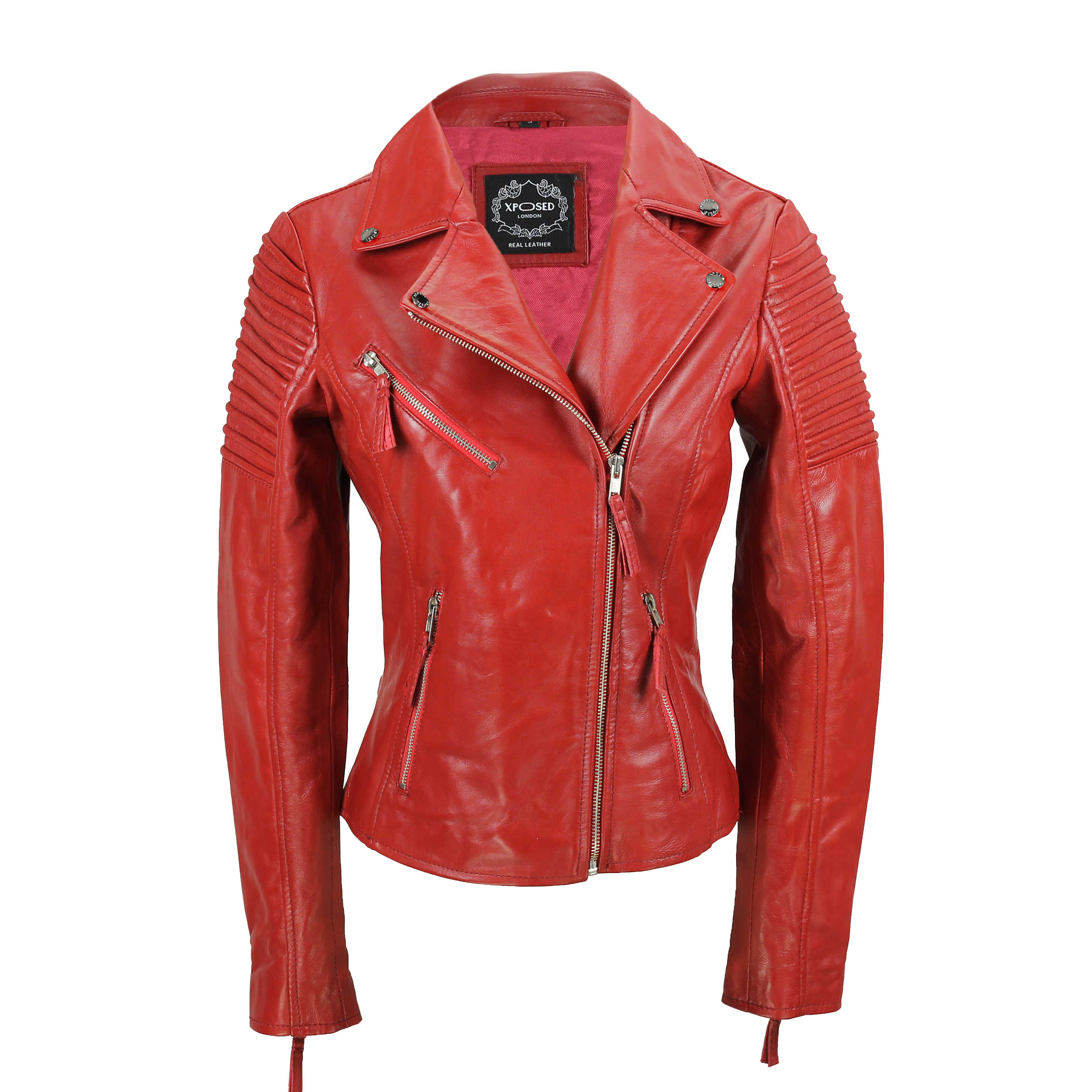 Ladies Retro Biker Jacket Red