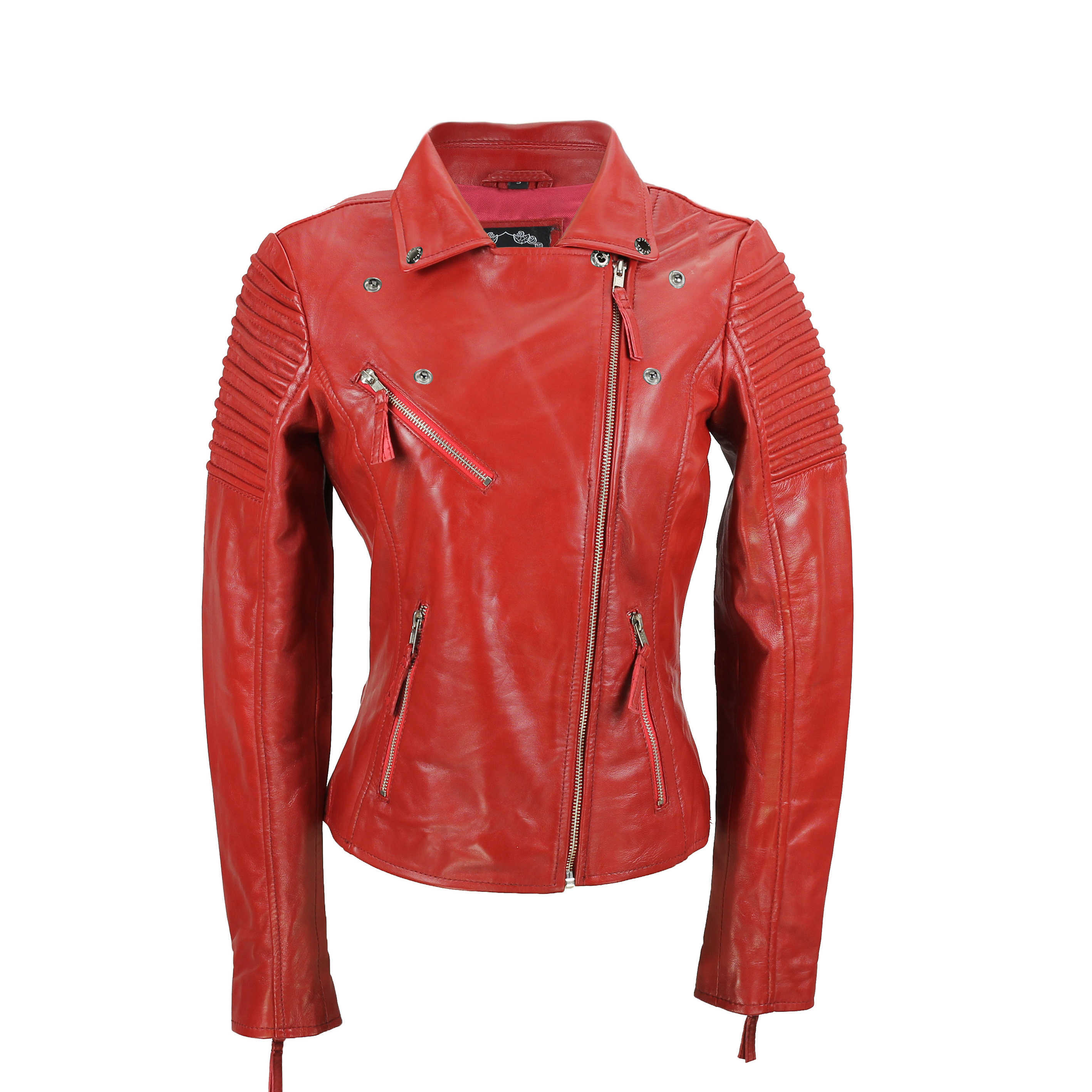 Ladies Retro Biker Jacket Red