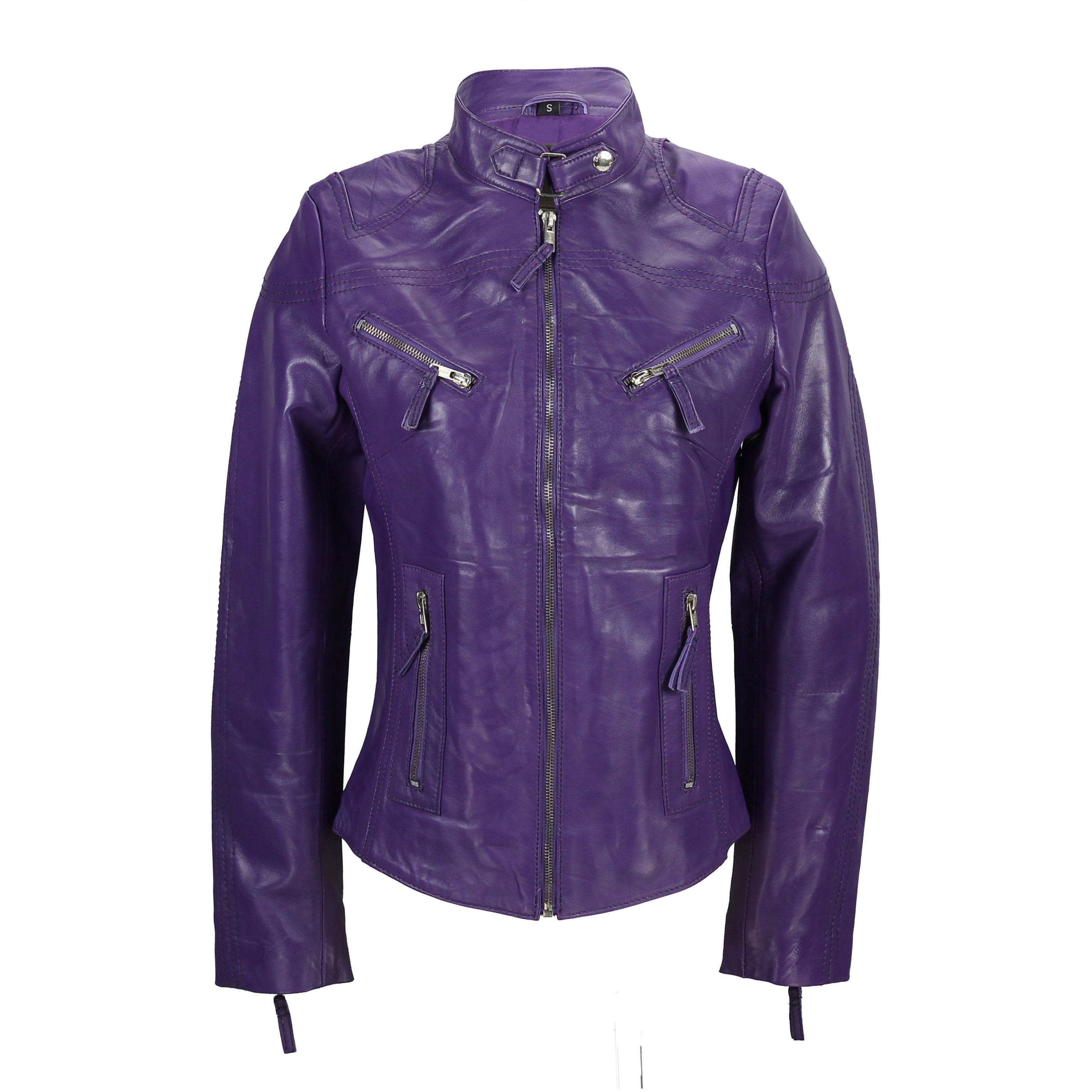 Retro Leather Biker Jacket Purple