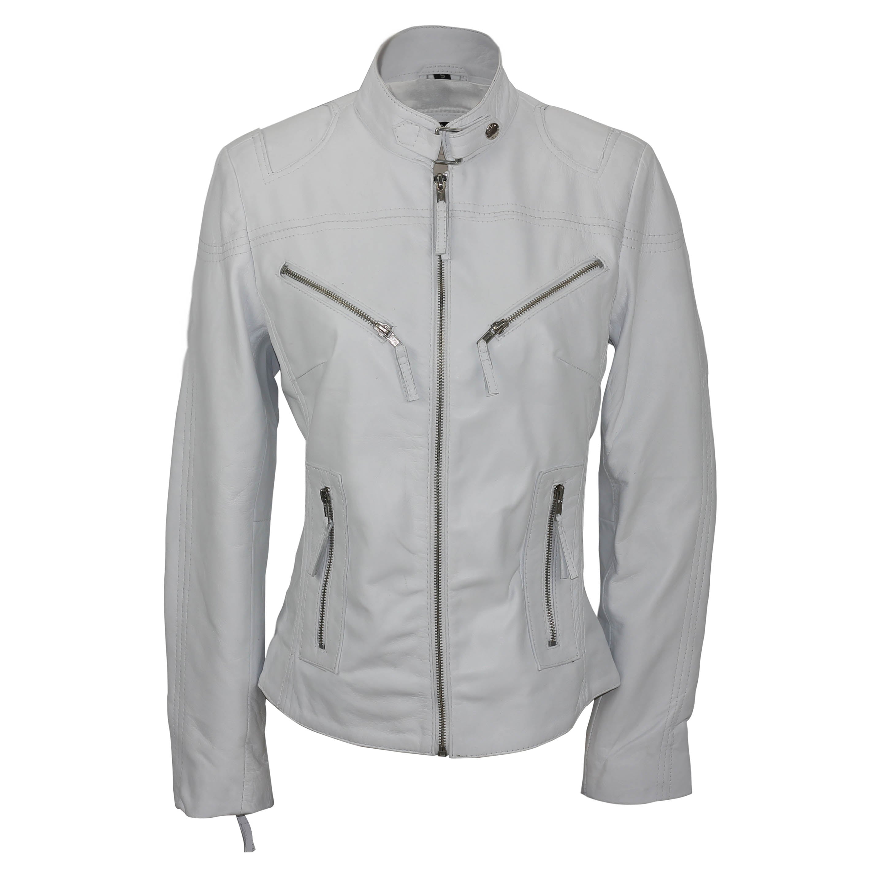 Retro Leather Biker Jacket White