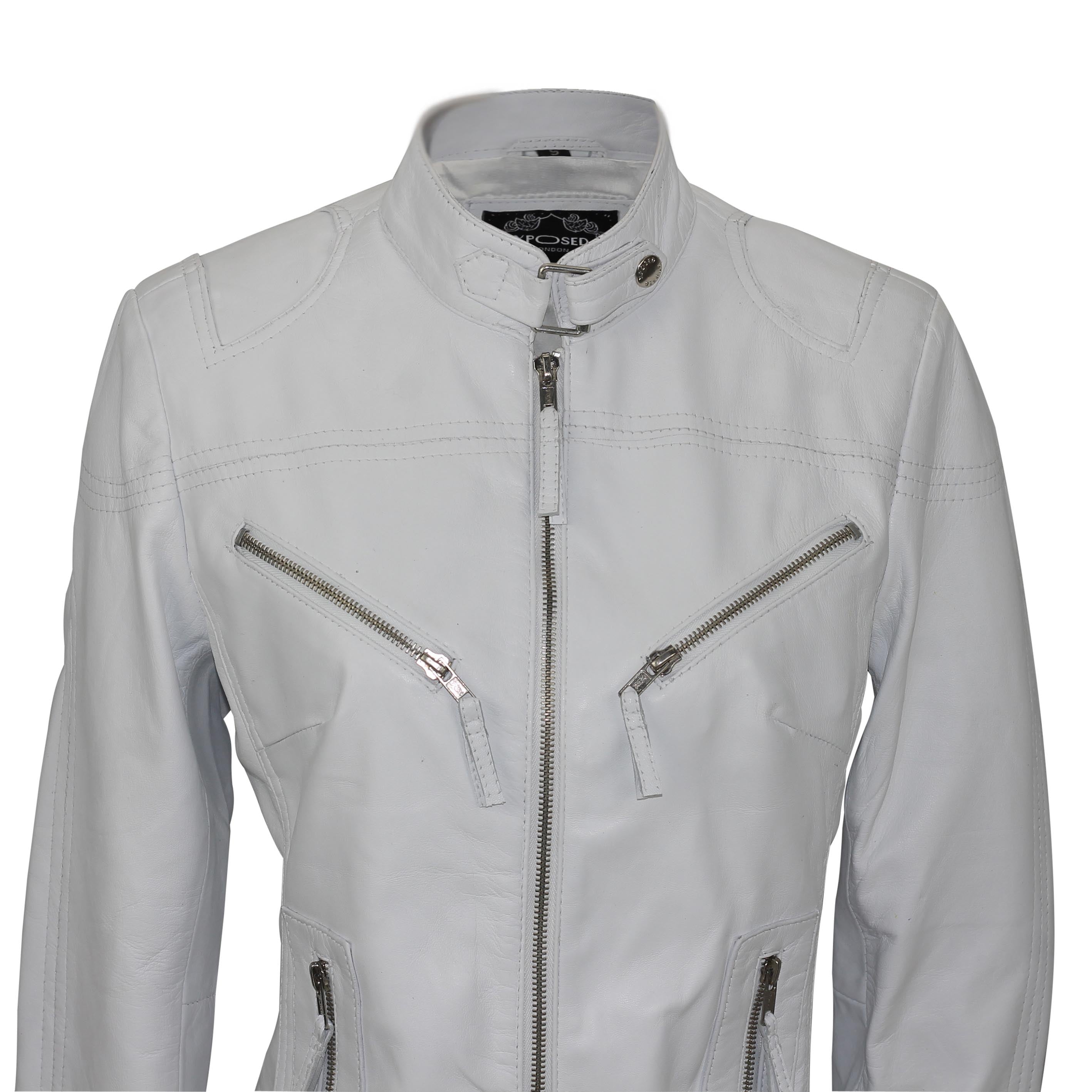 Retro Leather Biker Jacket White