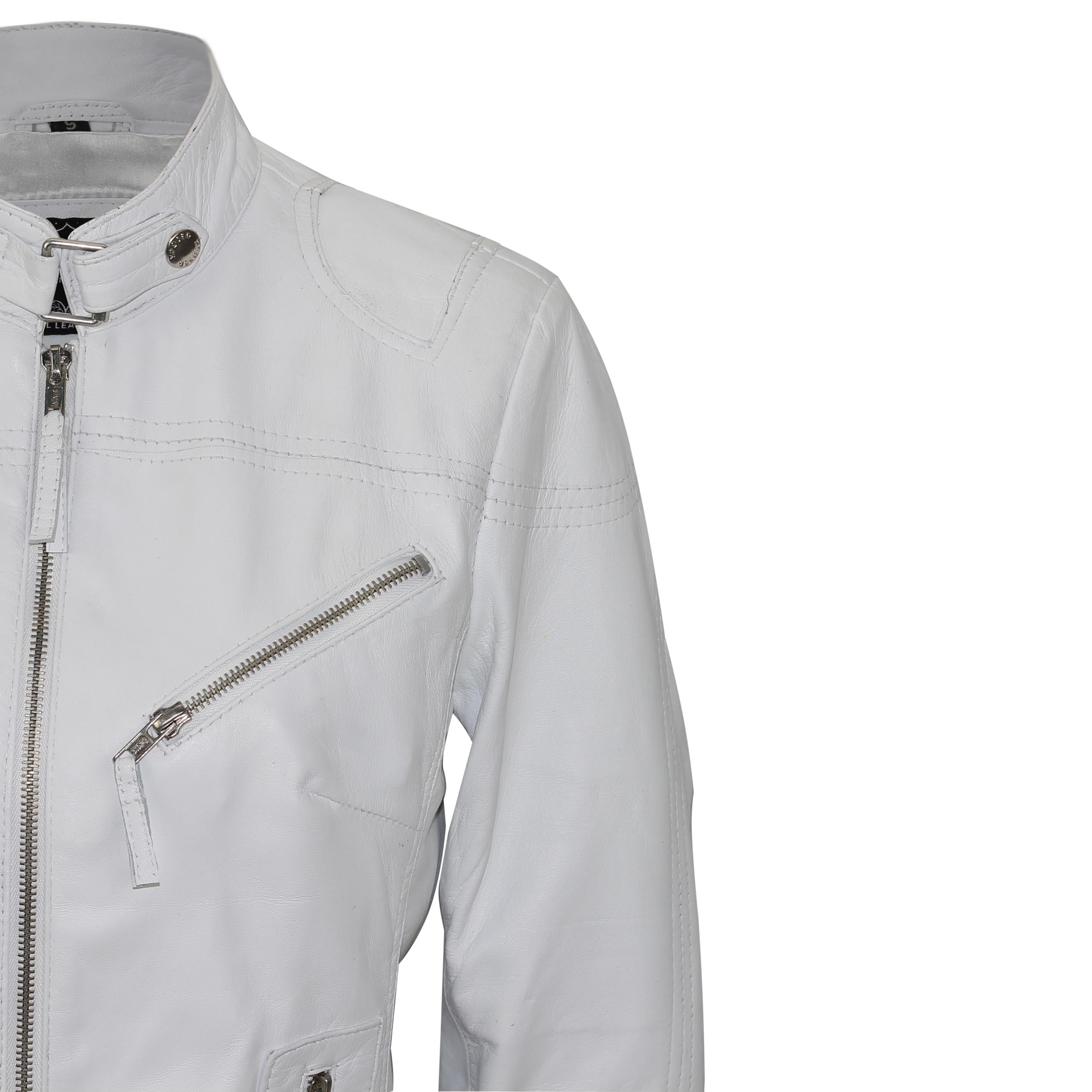 Retro Leather Biker Jacket White