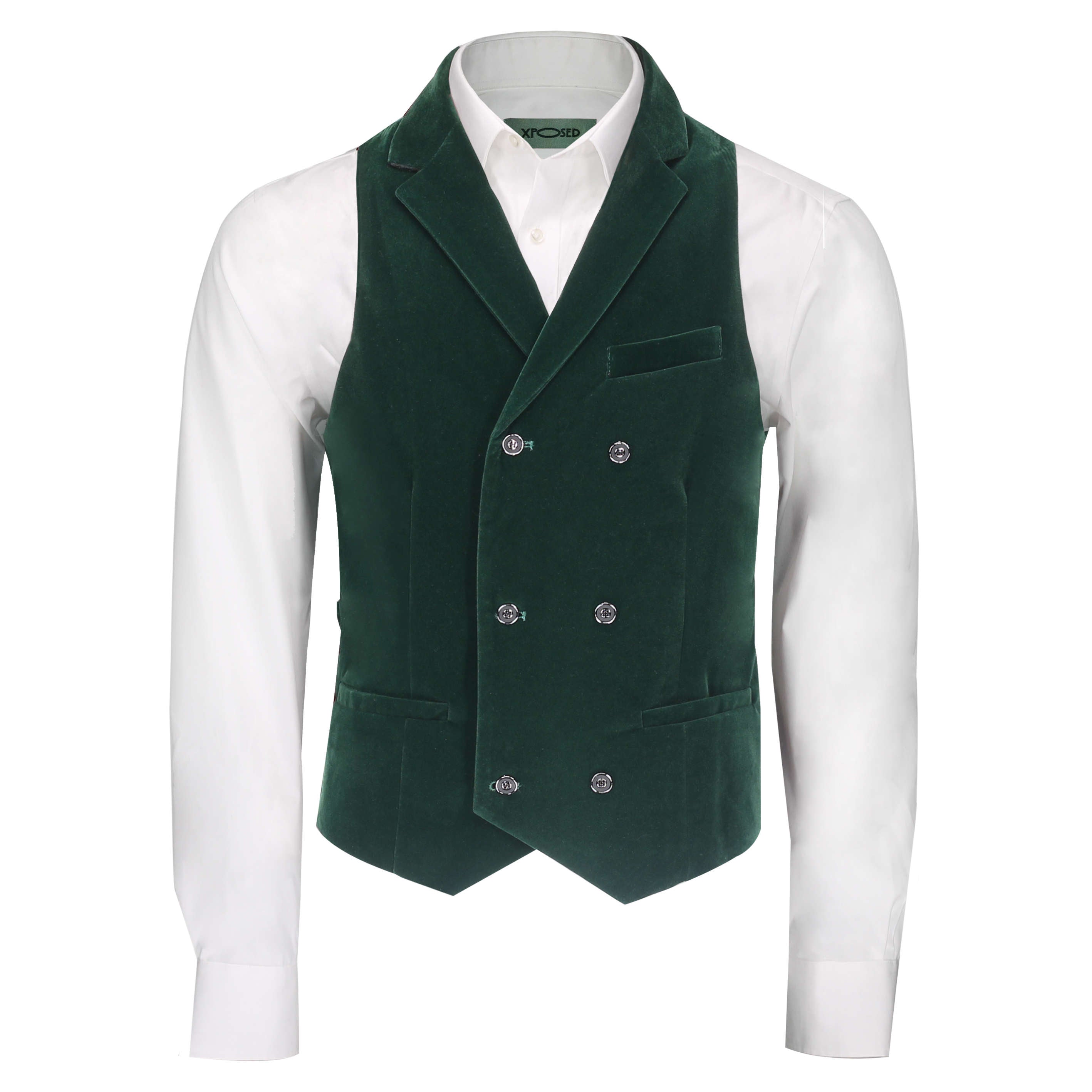 Green Velvet Double Breasted Collar Waistcoat