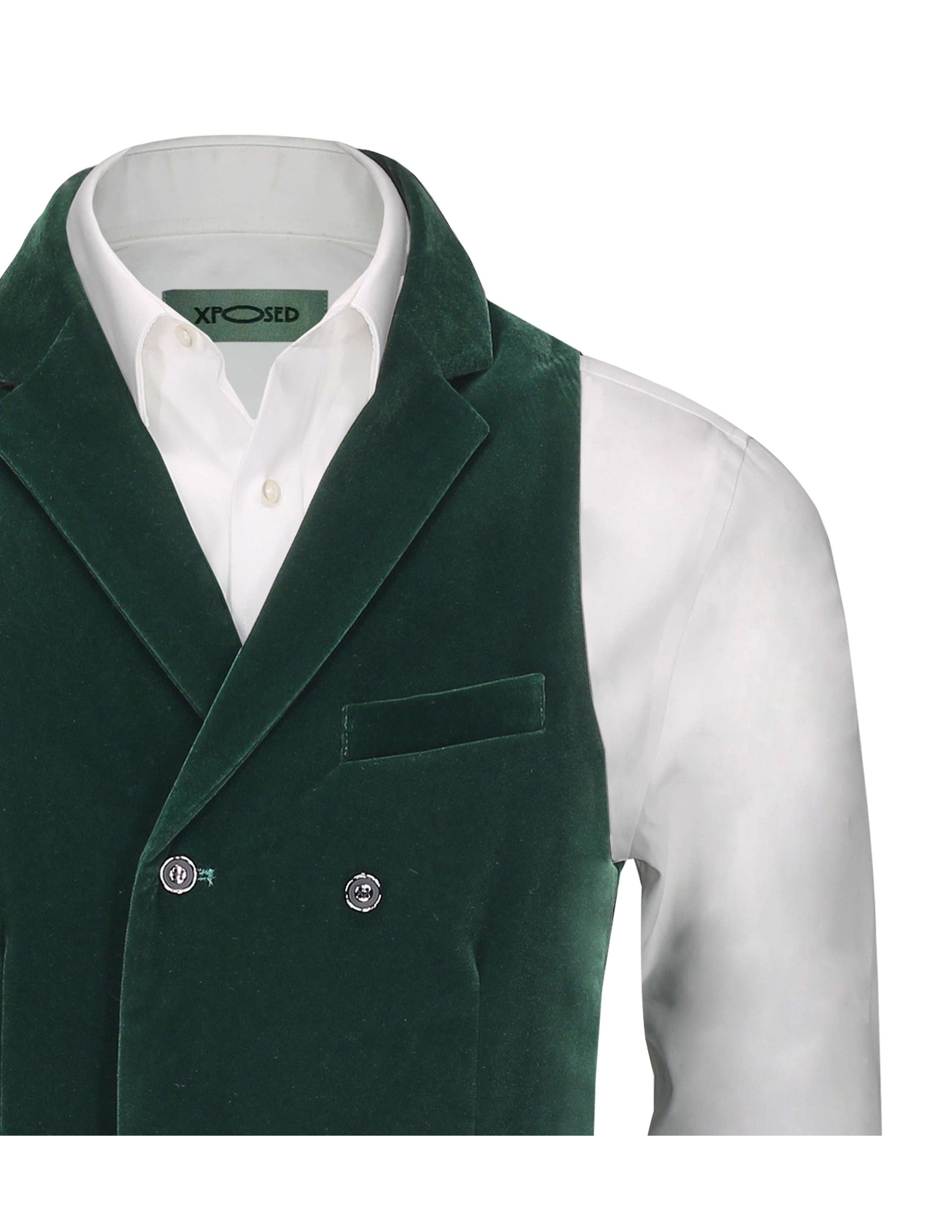 Green Velvet Double Breasted Collar Waistcoat