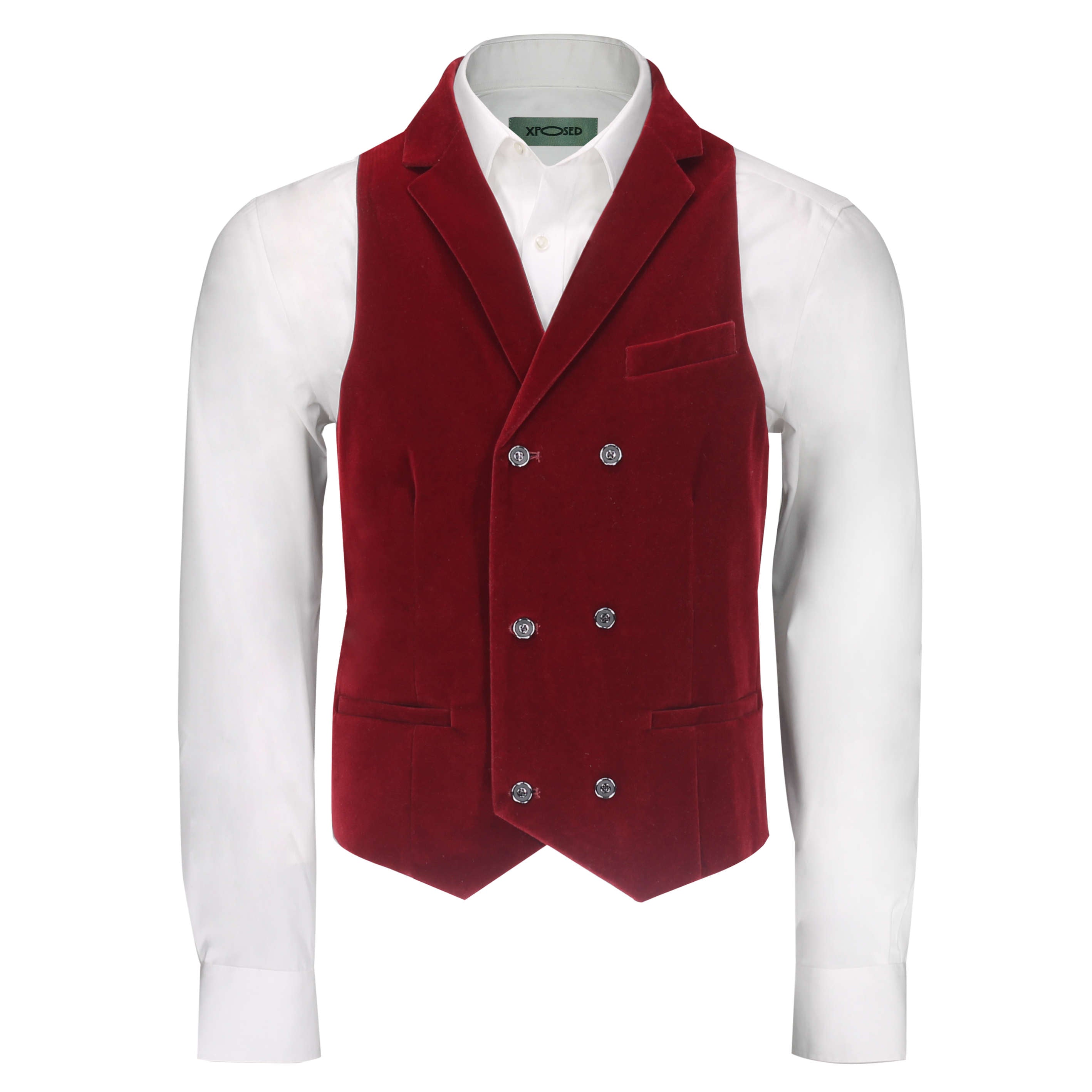 Burgundy Velvet Double Breasted Collar Waistcoat