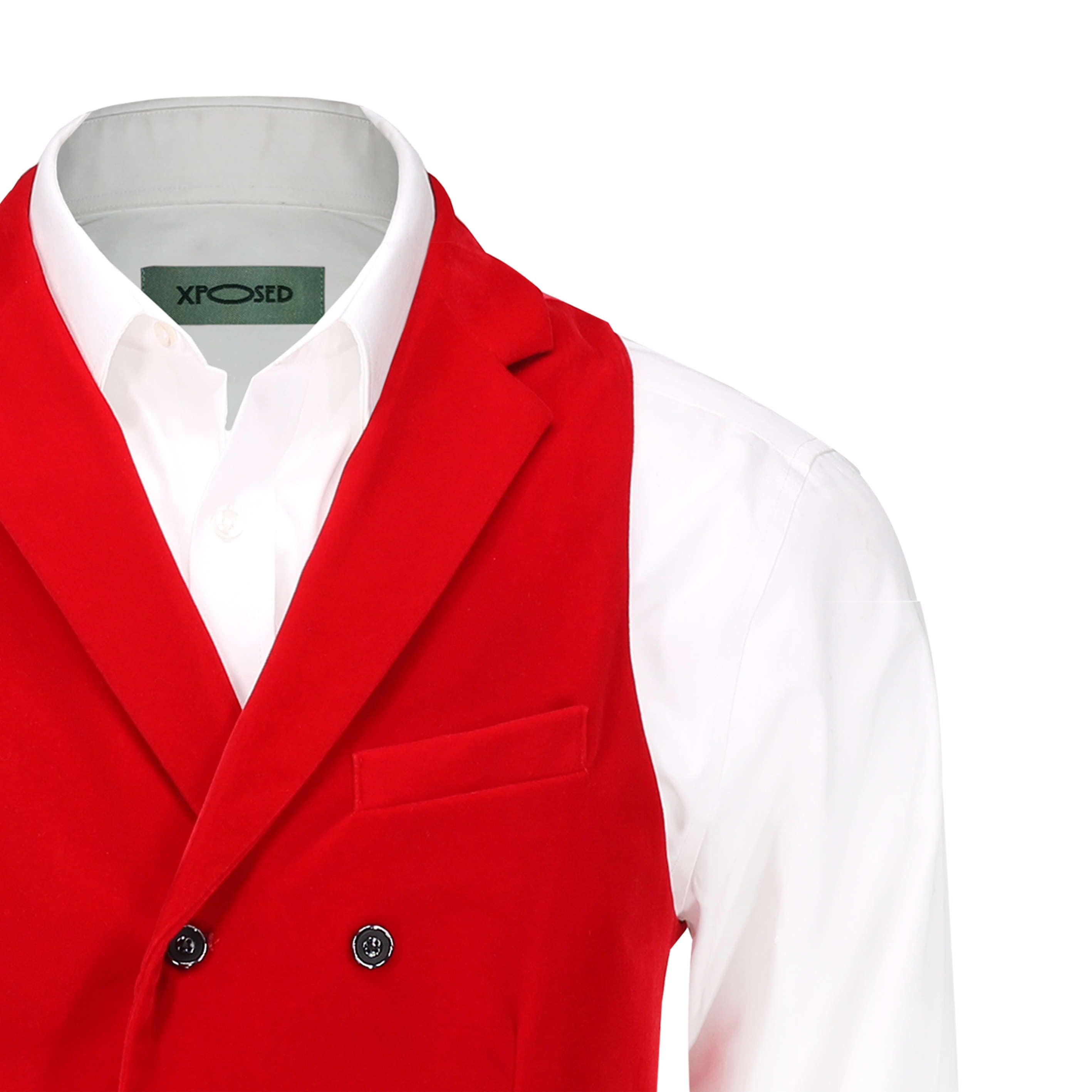 Red Velvet Double Breasted Collar Waistcoat