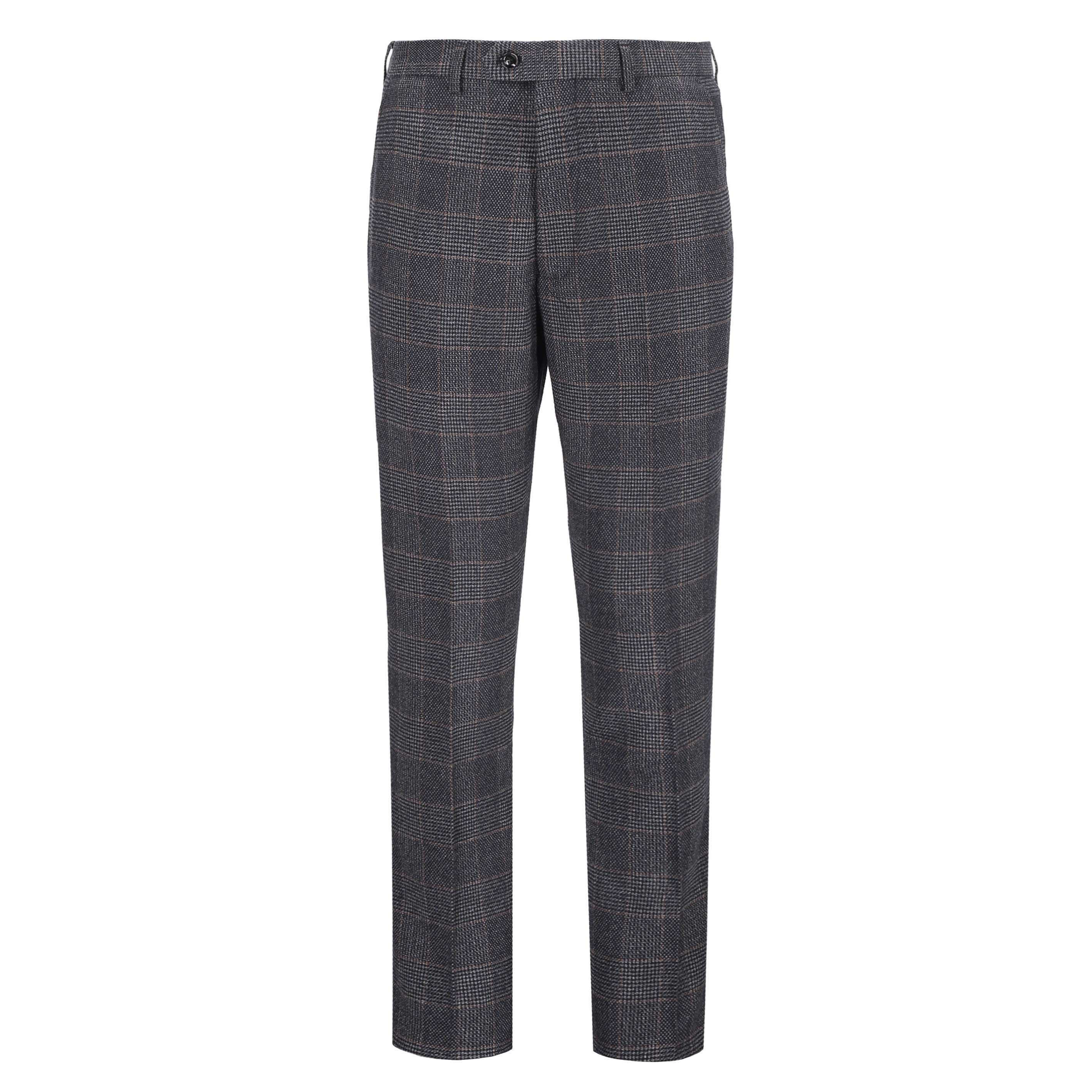 ETHAN-GREY TWEED CHECK TROUSER