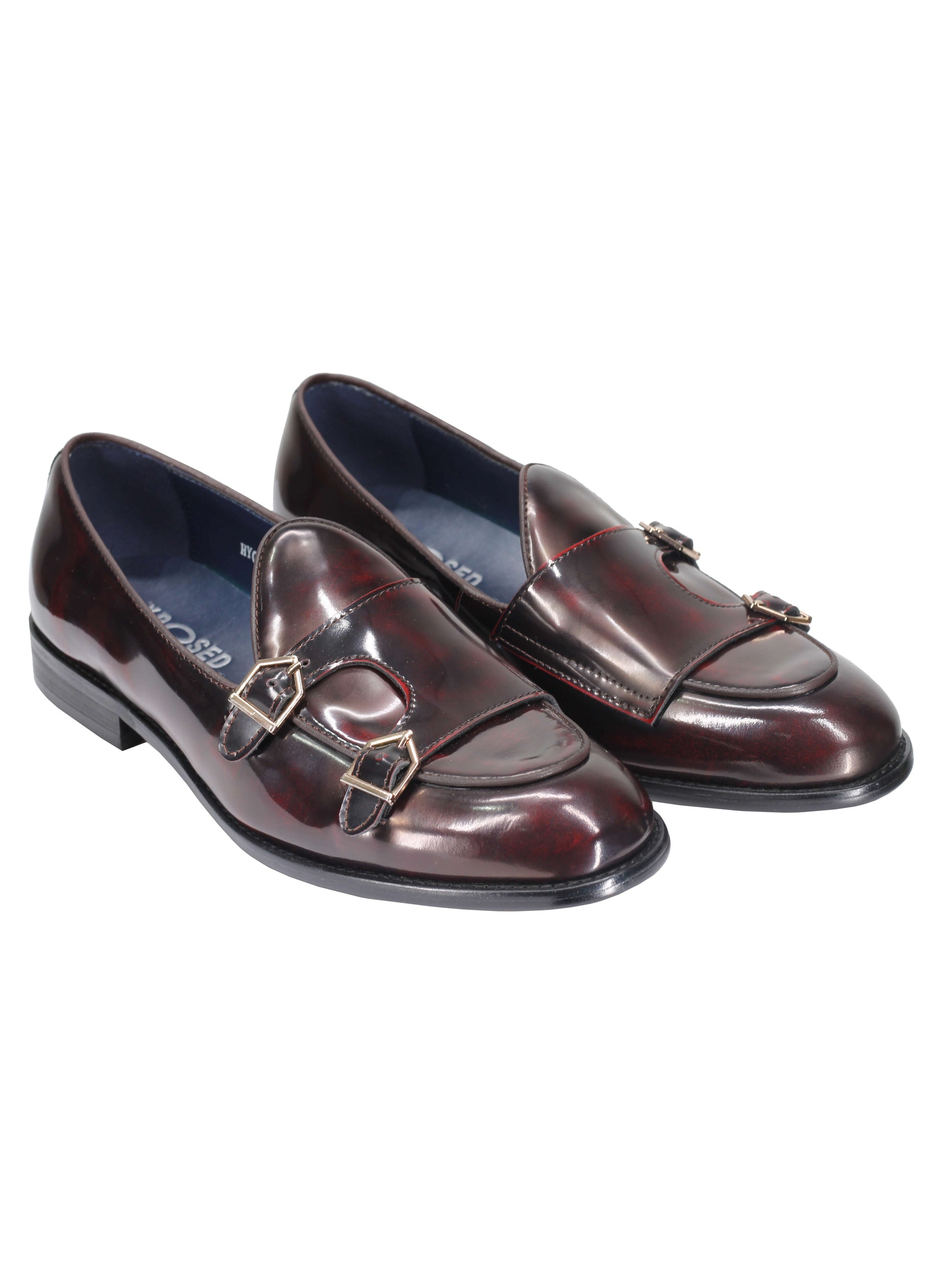 Mocassins à Double Moine pour Homme en Cuir Verni Bordeaux Bordeaux Chaussures à Enfiler