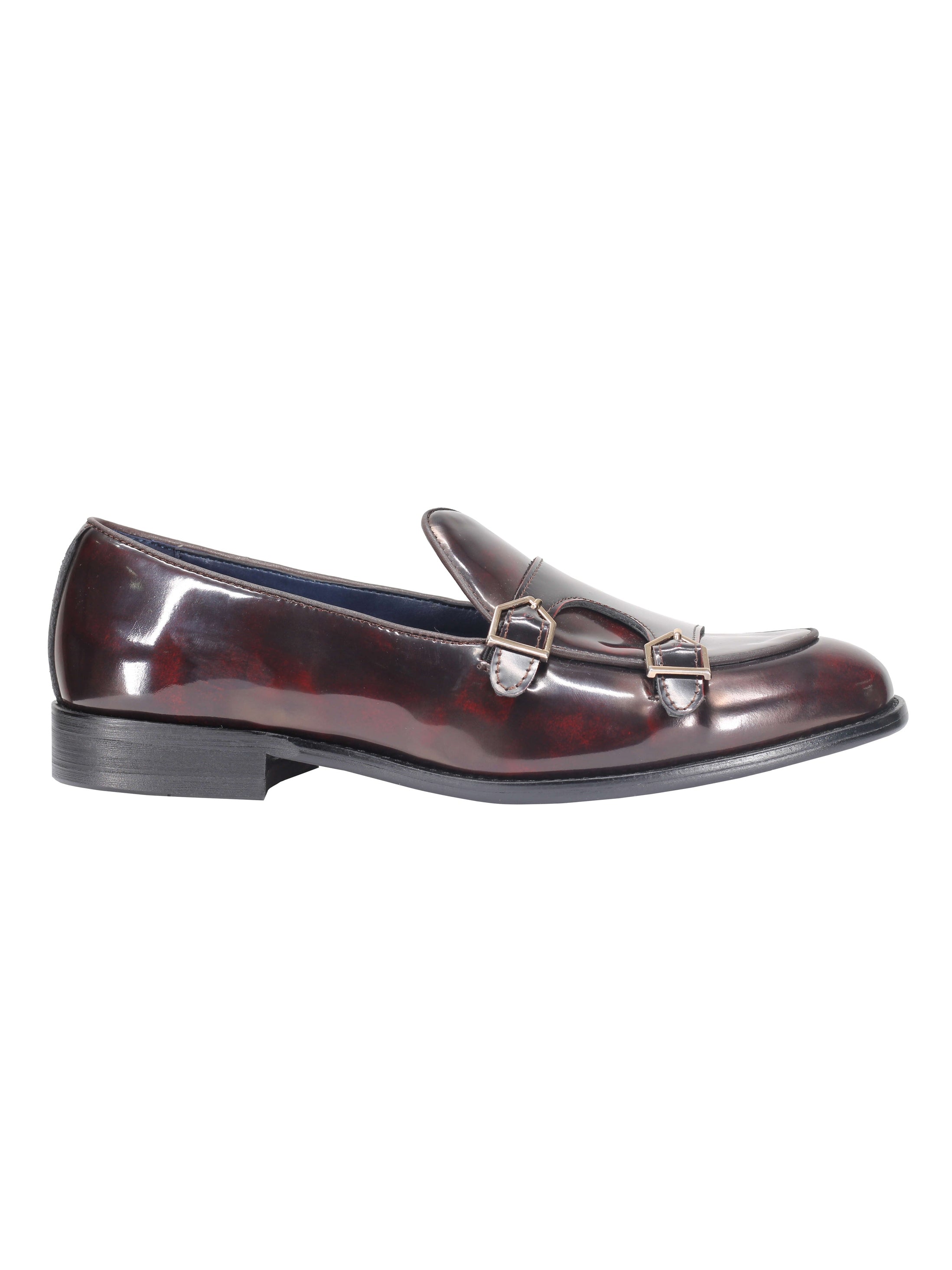 Mocassins à Double Moine pour Homme en Cuir Verni Bordeaux Bordeaux Chaussures à Enfiler