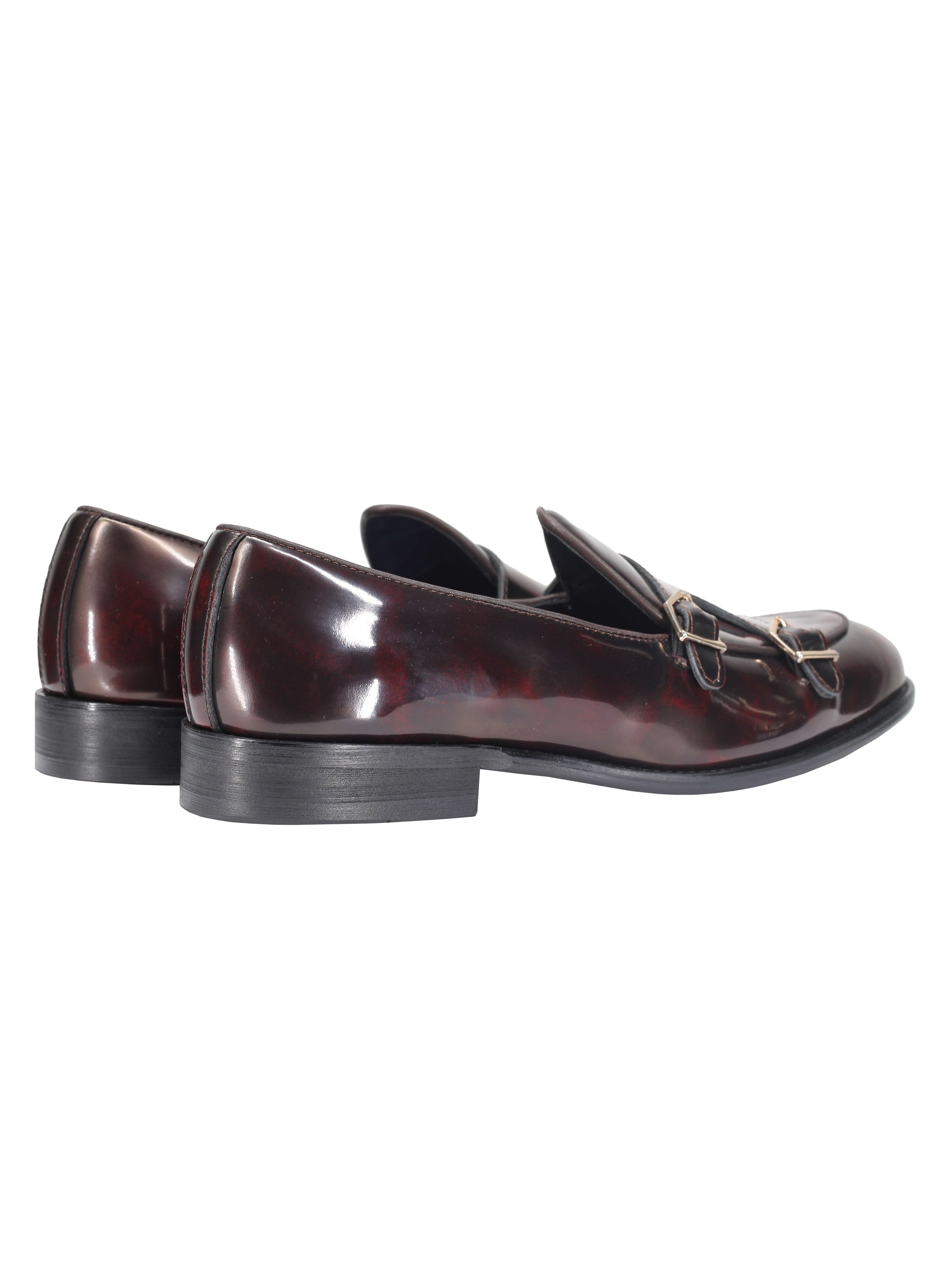 Mocassins à Double Moine pour Homme en Cuir Verni Bordeaux Bordeaux Chaussures à Enfiler